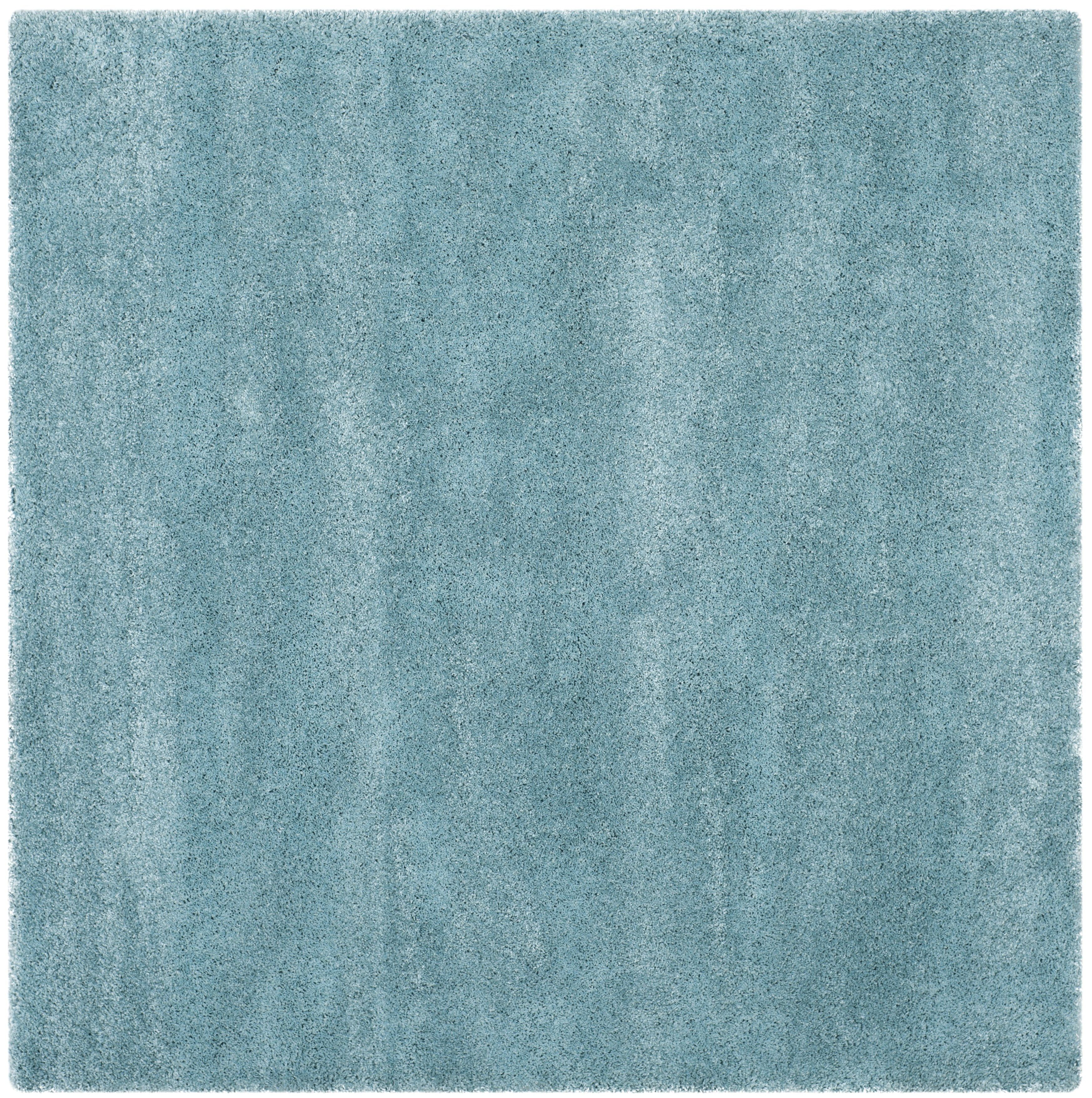 Aqua Blue High Pile Square Shag Area Rug