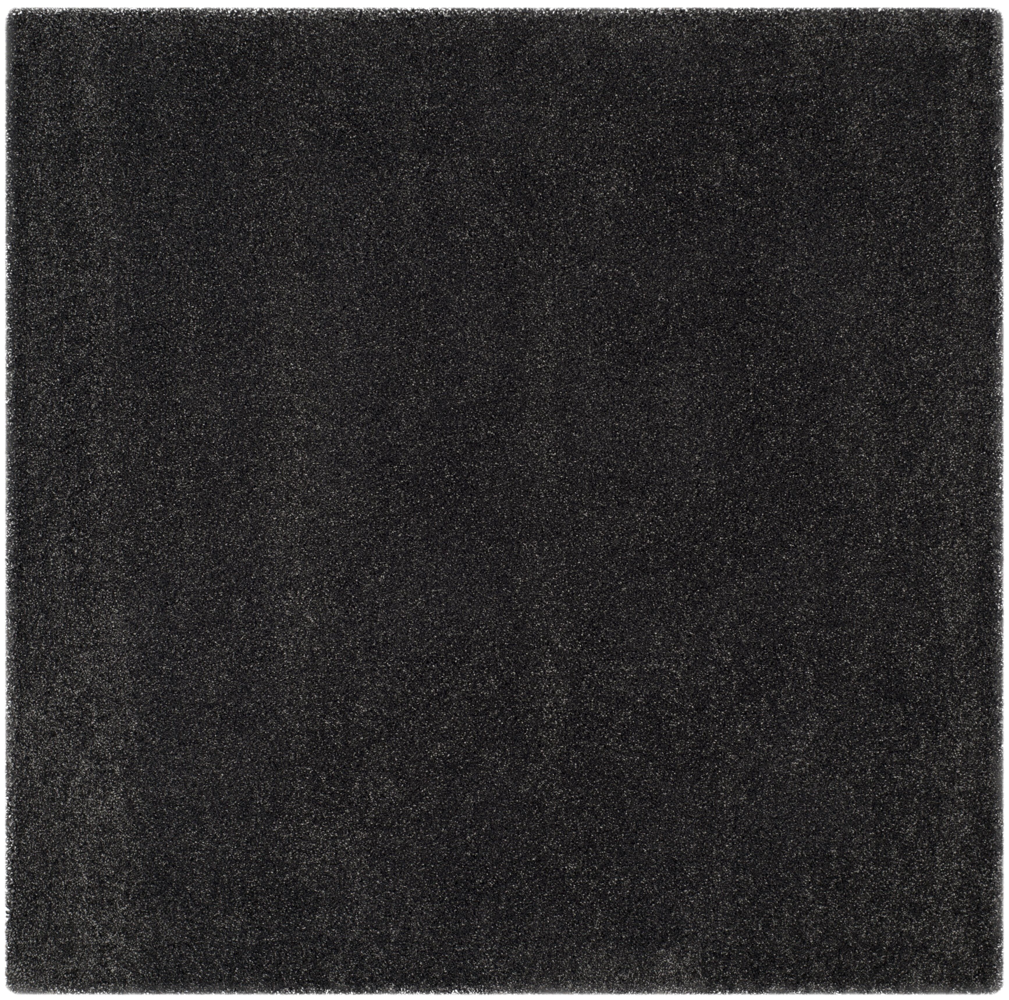 Dark Grey Square Shag Rug with Cotton and Synthetic Fibers