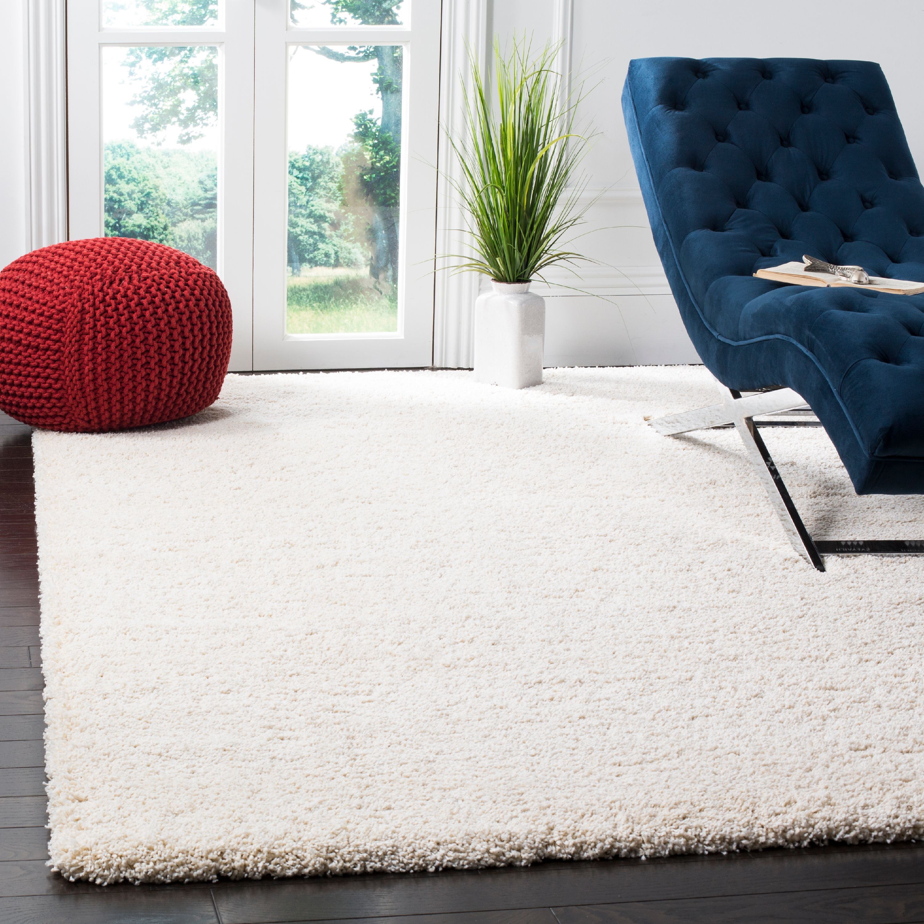 Luxurious Ivory Shag Wool-Blend 54" Rectangular Area Rug