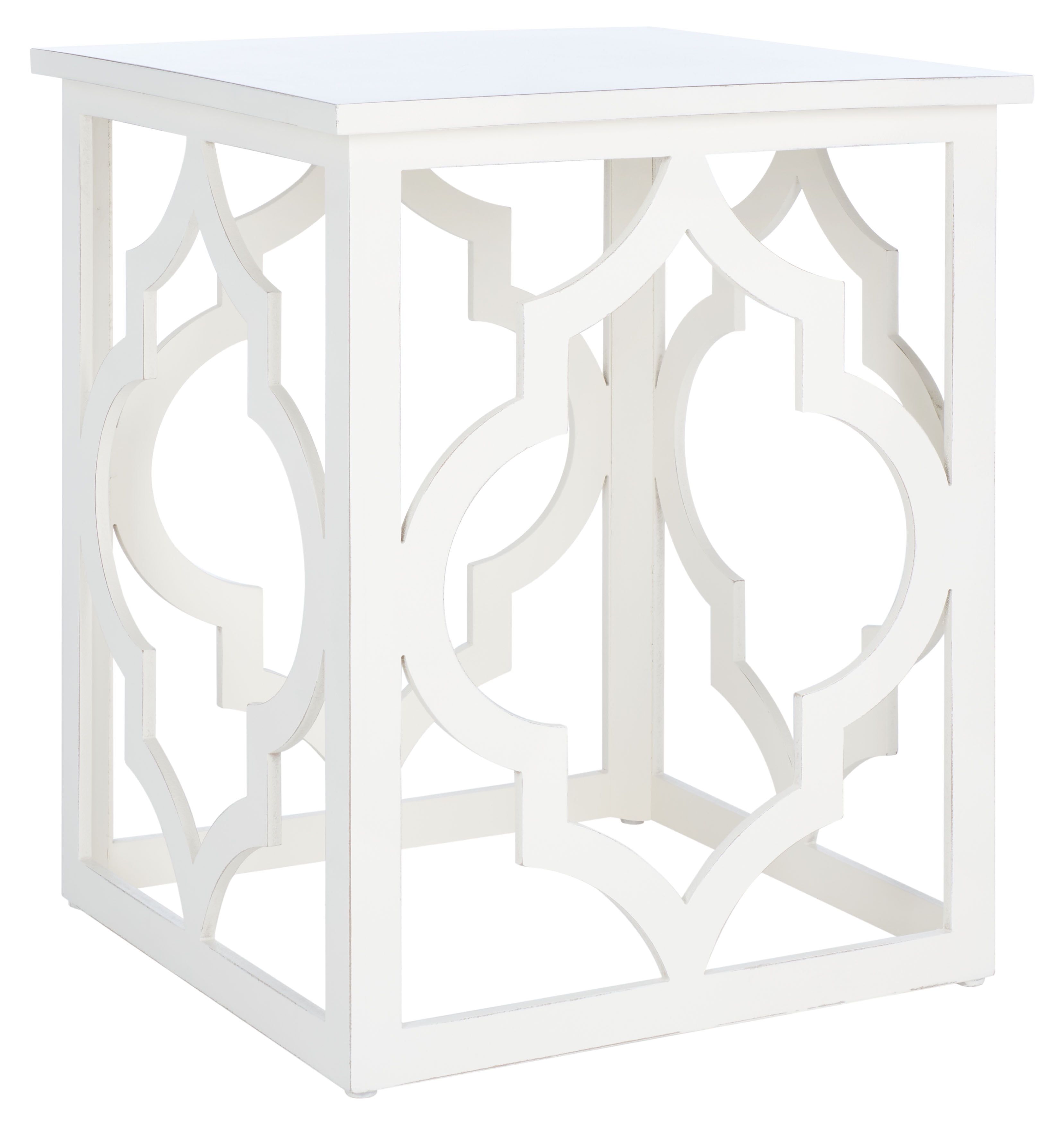 Cream Geometric Wood Square End Table