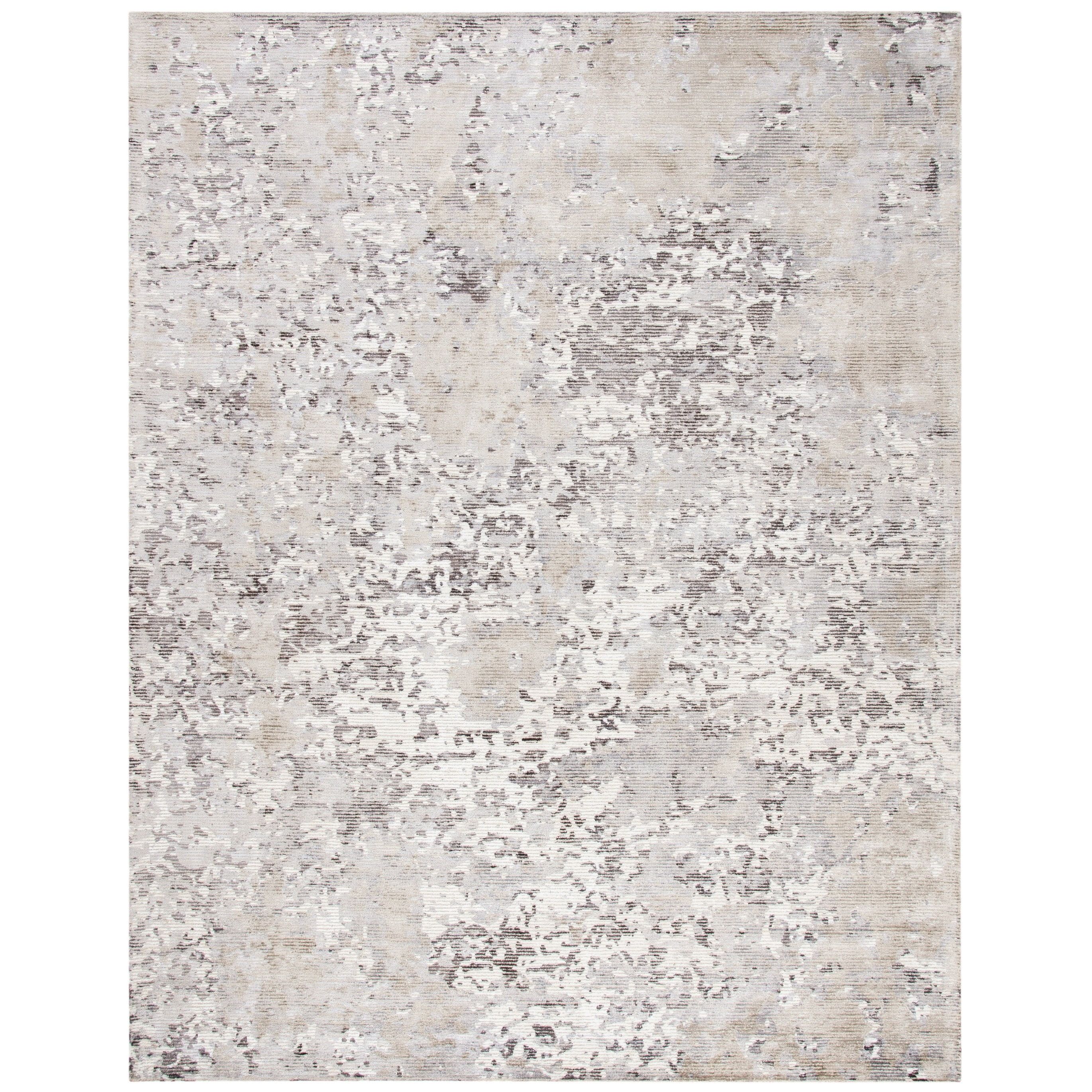 Handmade Ivory & Beige Abstract Wool-Viscose 9' x 12' Rug