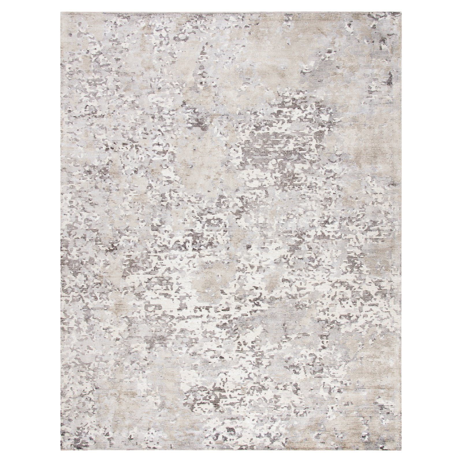 Handmade Ivory & Beige Abstract Wool-Viscose 9' x 12' Rug