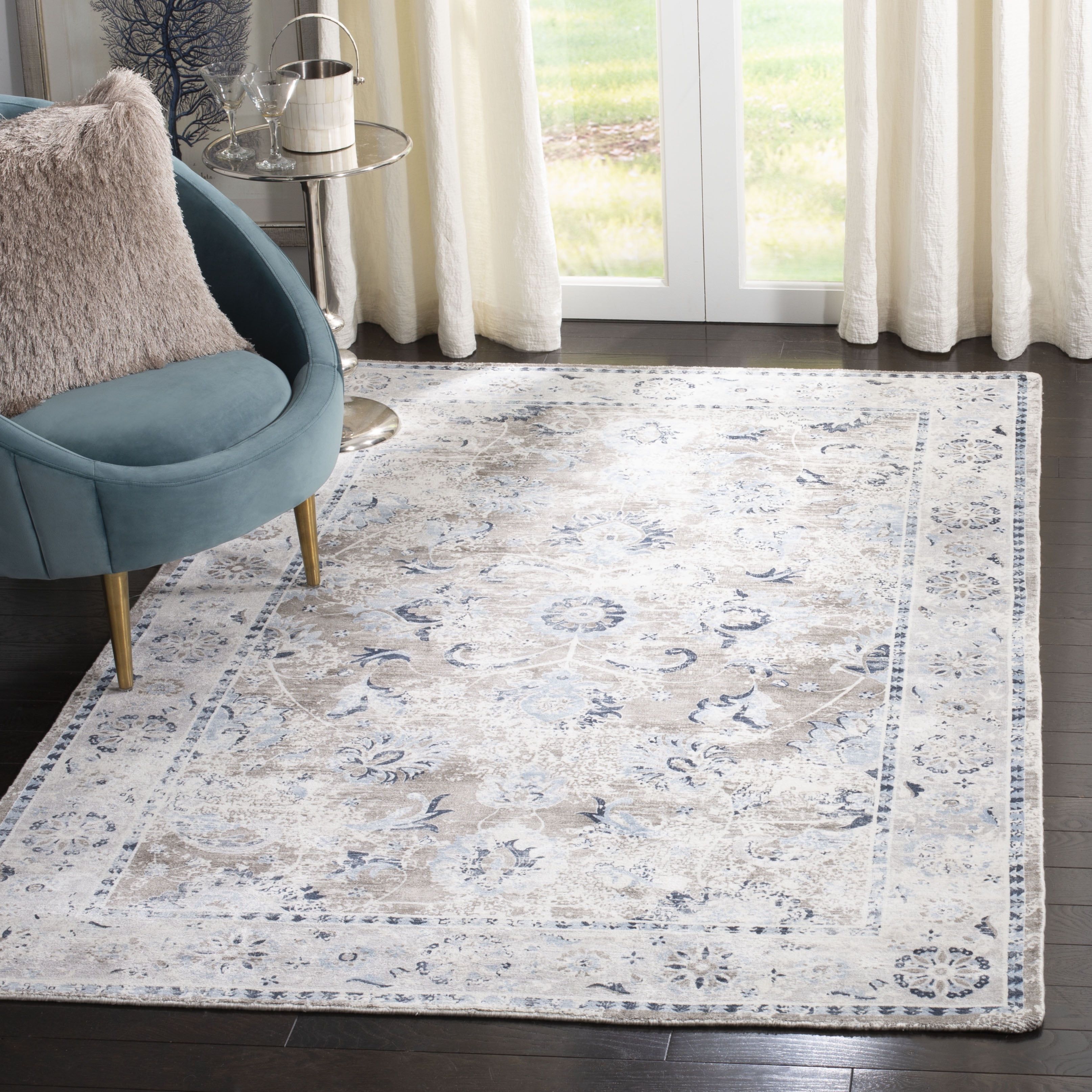 Elegant Mirage Hand-Knotted Blue Charcoal 6' x 9' Viscose Area Rug