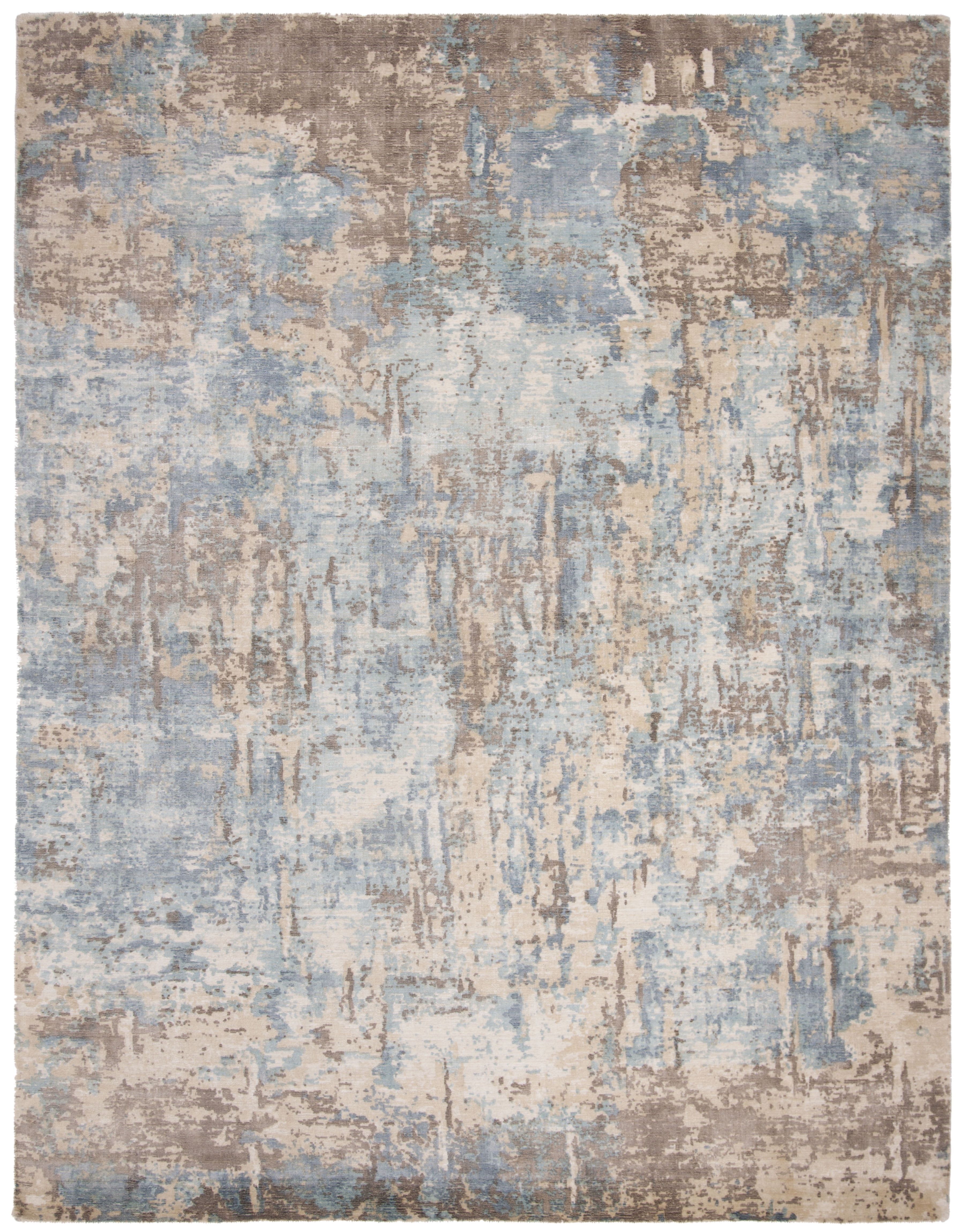 Handmade 6' x 9' Blue/Taupe Abstract Wool Viscose Rug