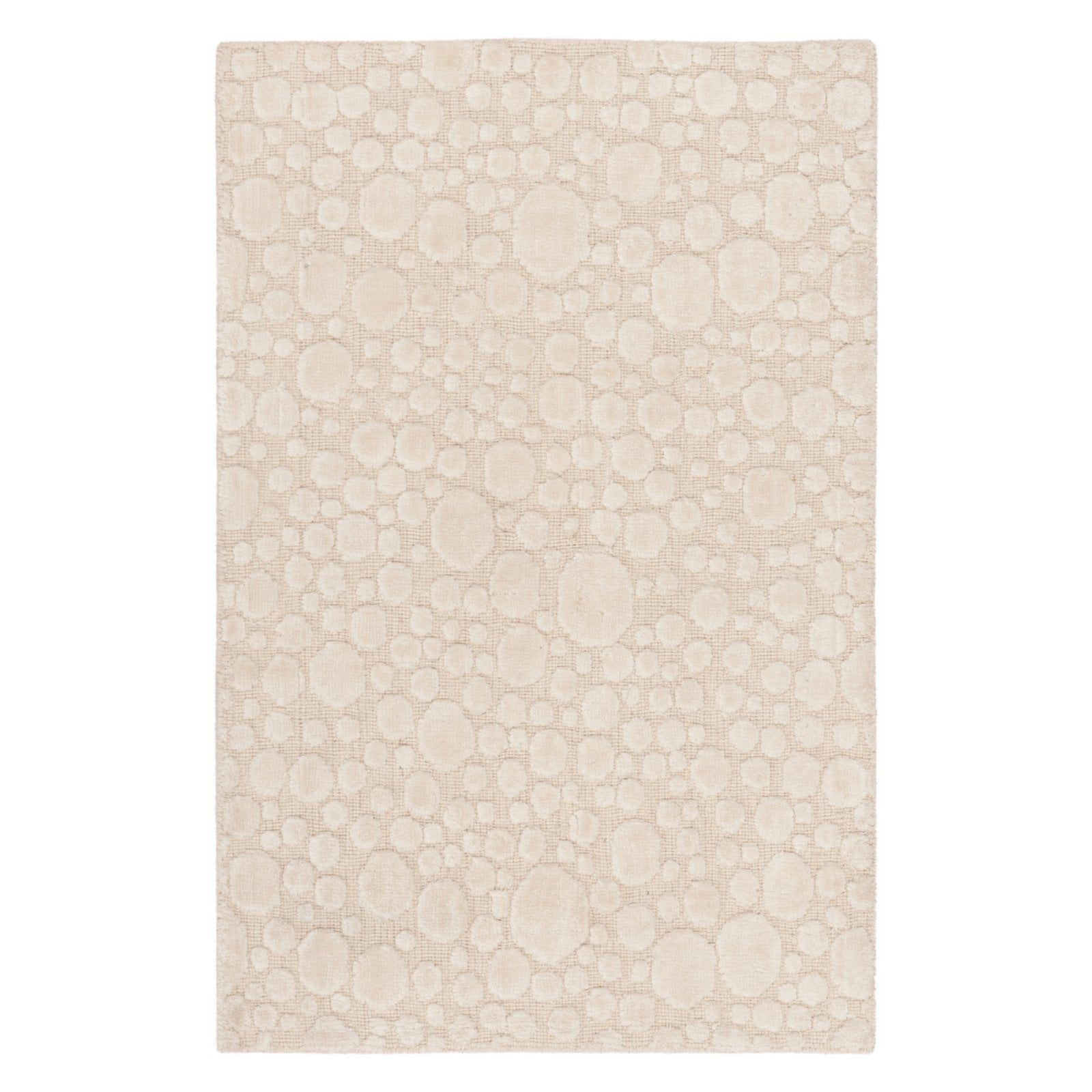 Cream Hand-Knotted Wool and Viscose 6' x 9' Area Rug