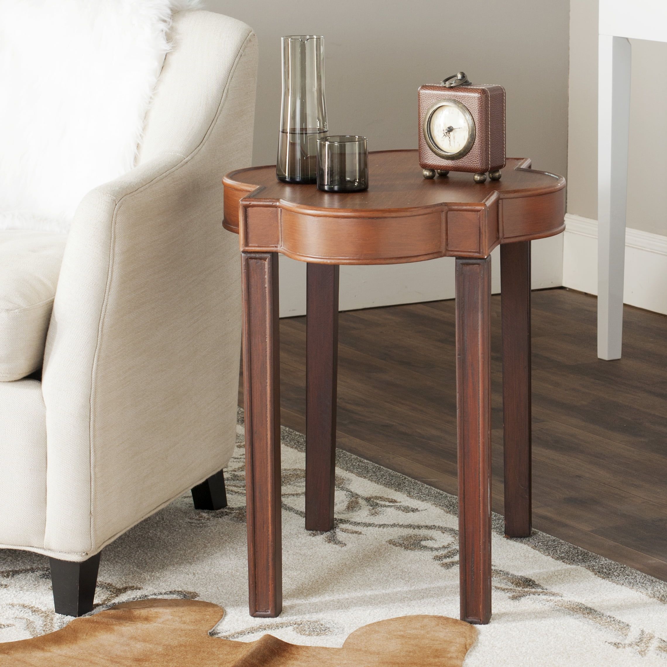 Curvaceous Quatrefoil Warm Brown Solid Wood End Table