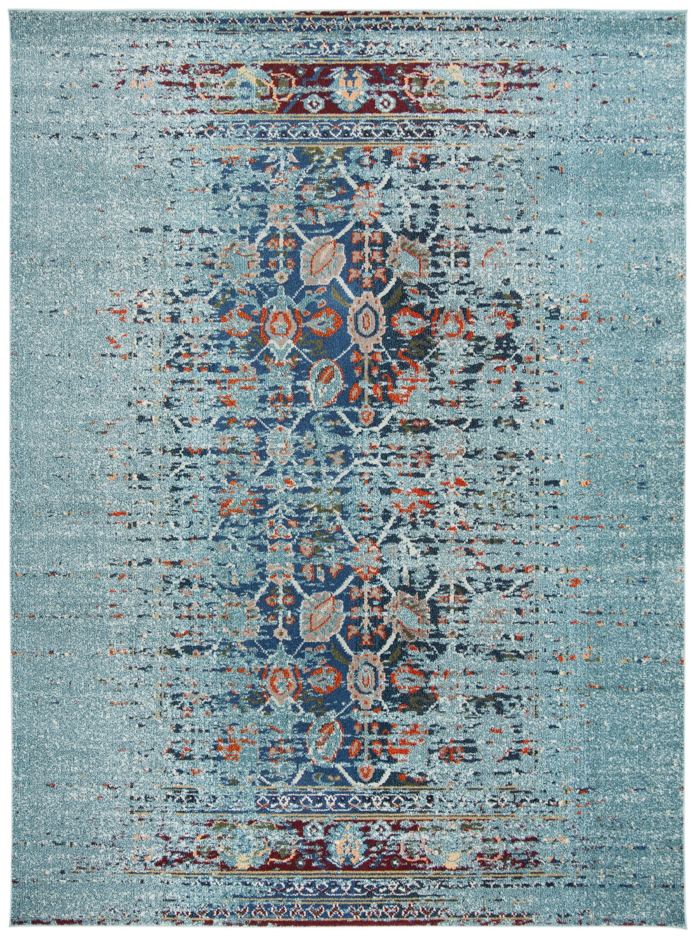 Turquoise and Multi High Pile Bohemian Area Rug, 10' x 14'