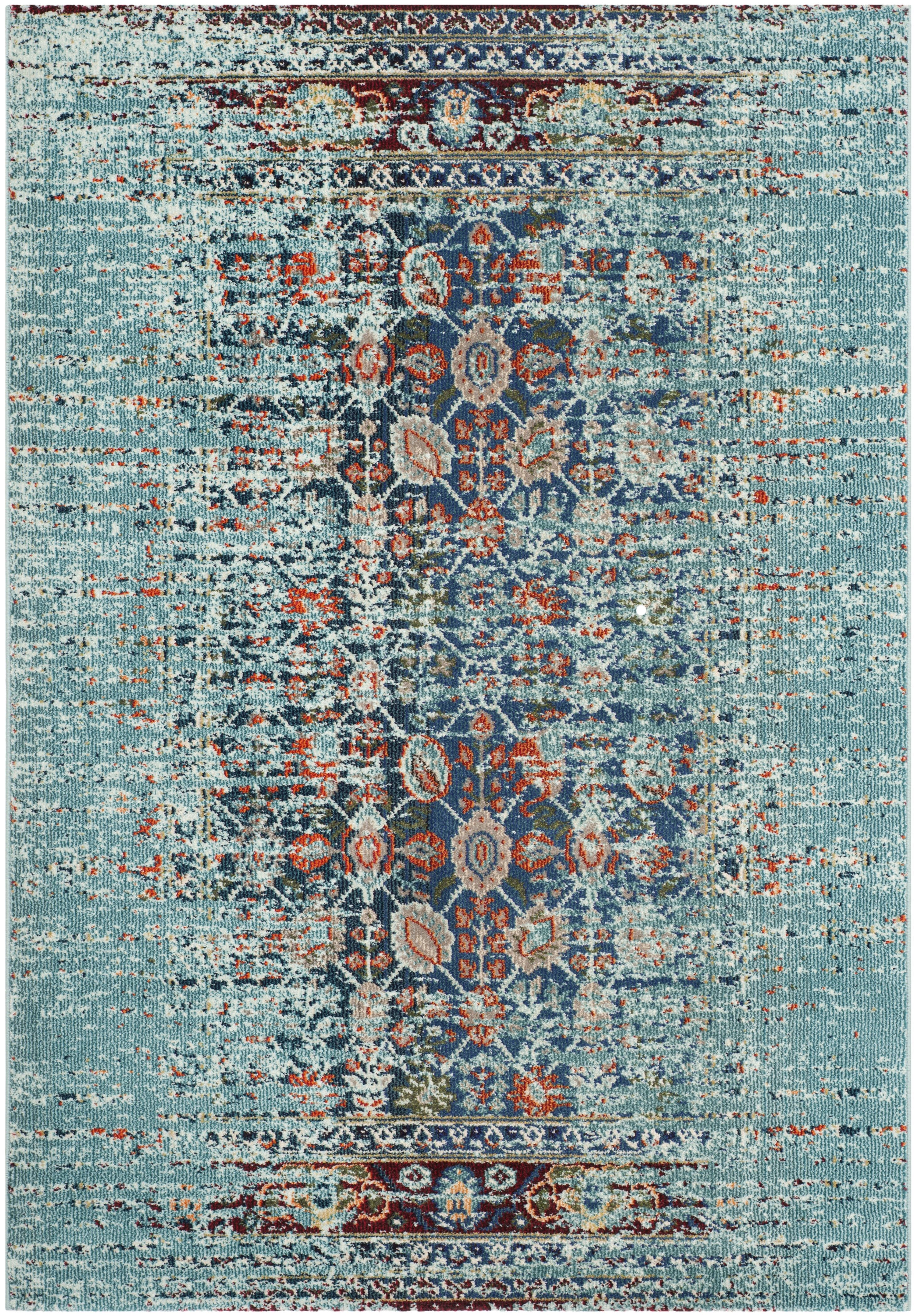 Blue and Multicolor Synthetic Rectangular Area Rug, 3' x 5'