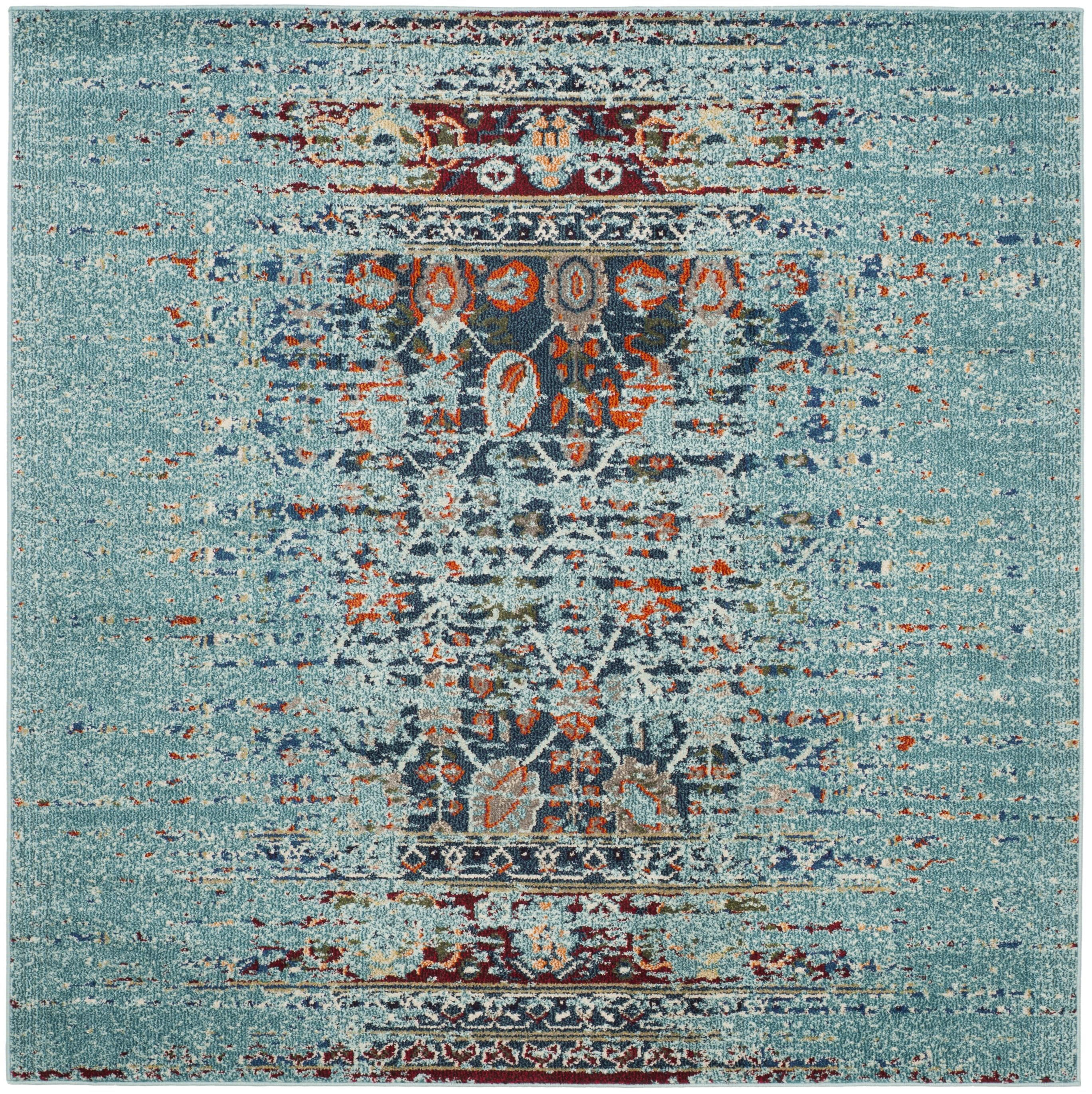 Boho Chic Blue and Multi High Pile Square Area Rug