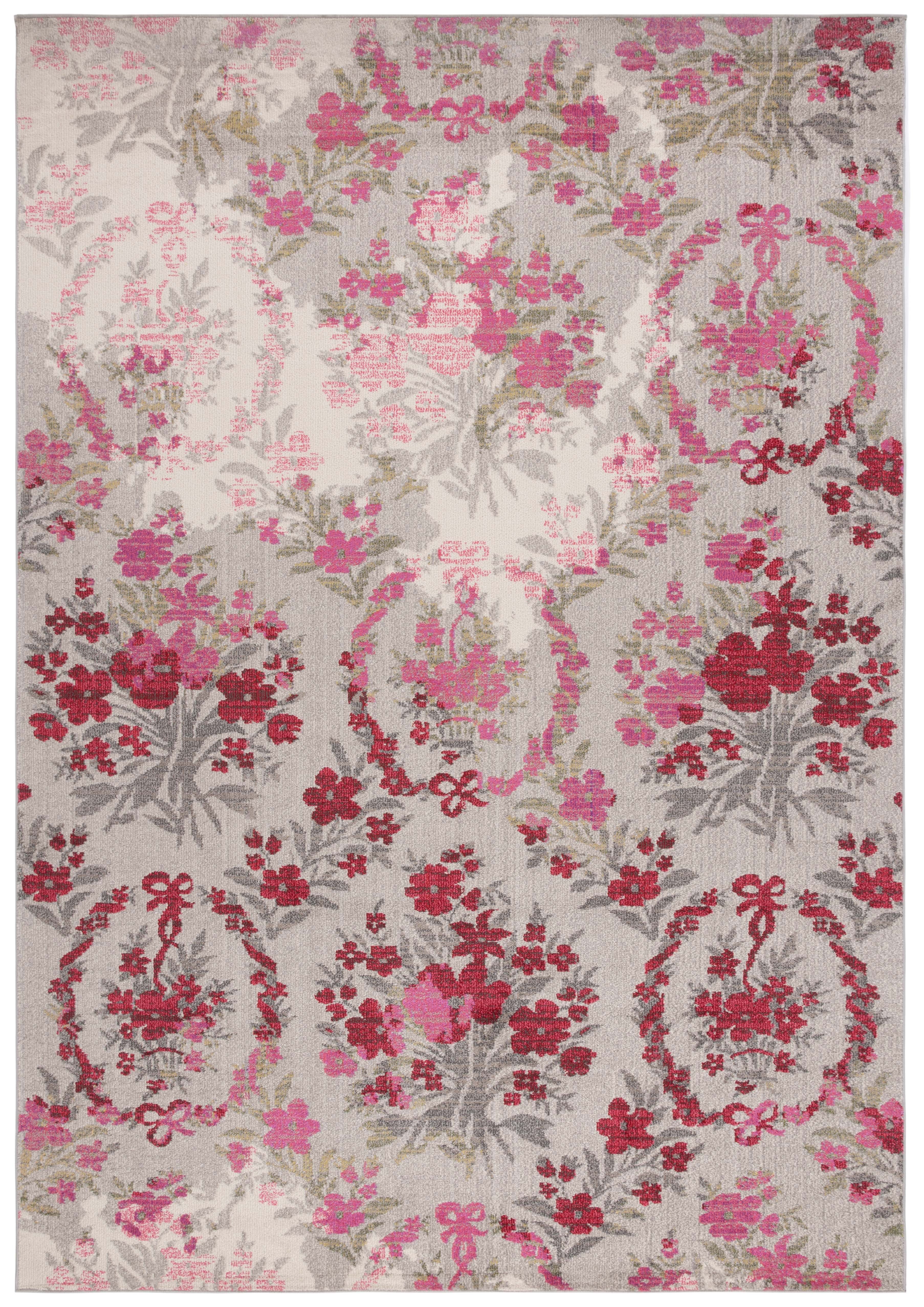 Ivory and Pink Floral Design Reversible Area Rug, 8' x 11'