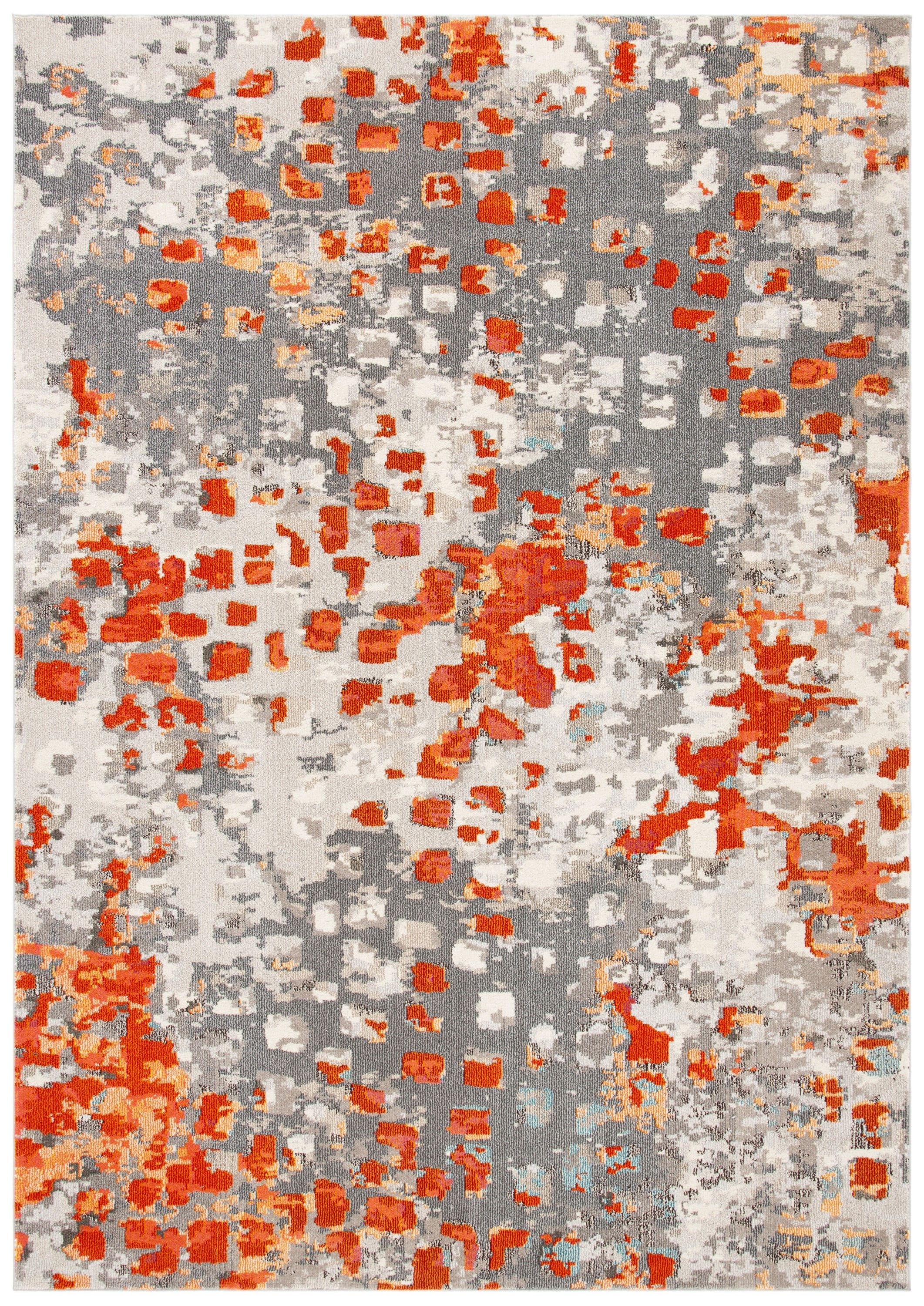 Grey and Orange Geometric Synthetic Area Rug, 9' x 12'