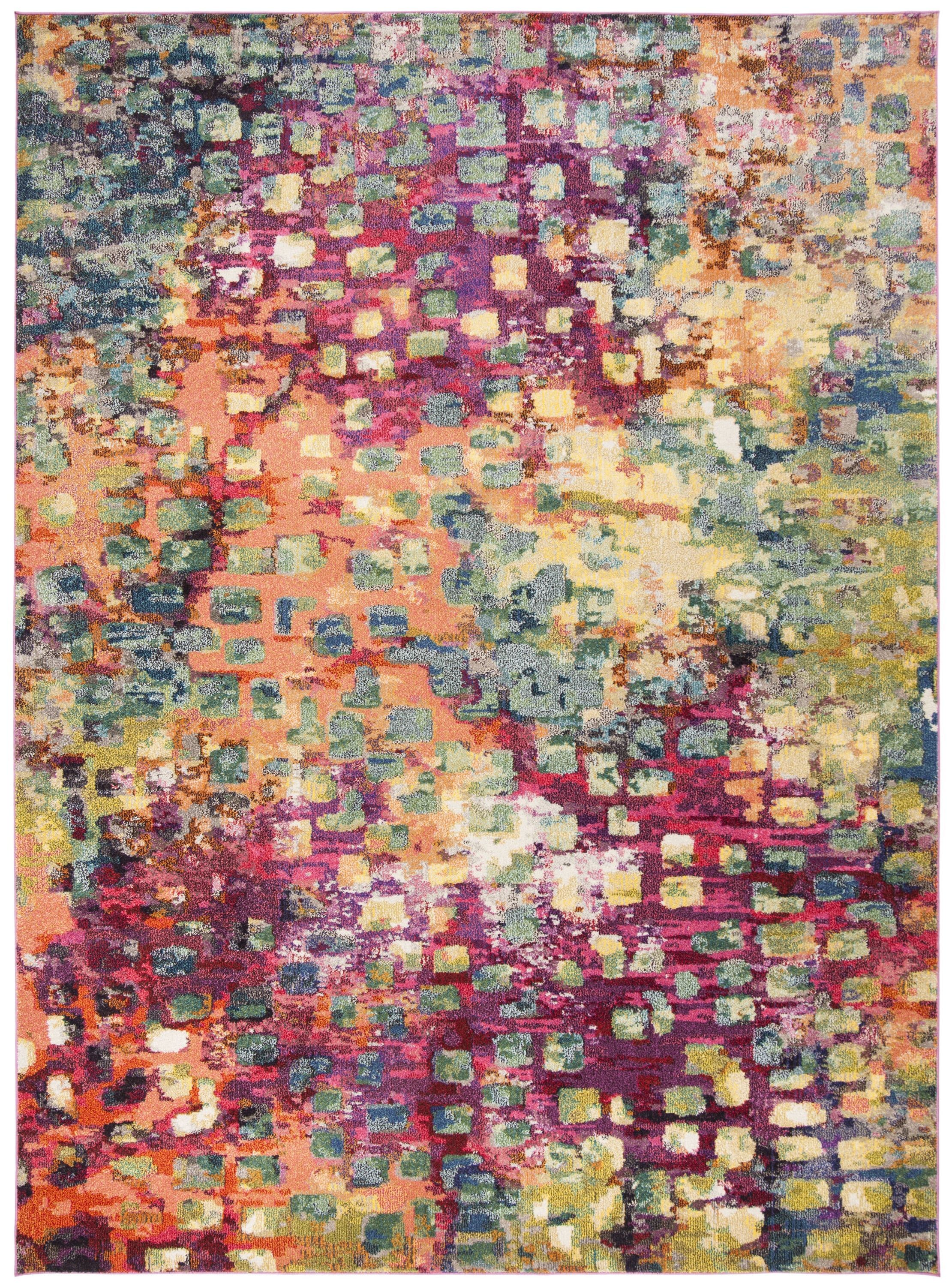 10' x 14' Pink Multi Geometric Synthetic Area Rug