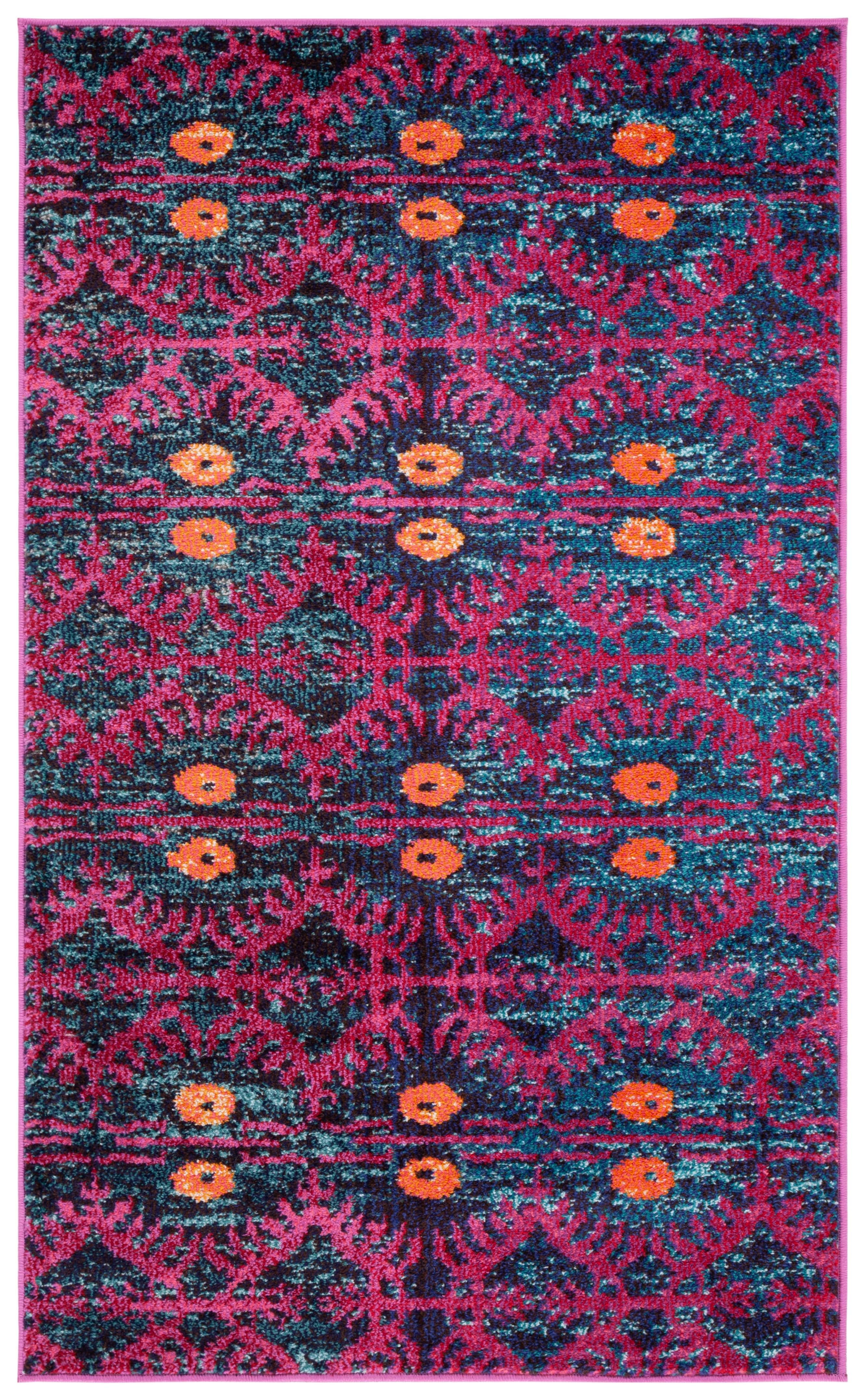 Vibrant Red and Blue Synthetic Rectangular Area Rug