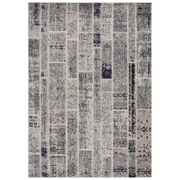Modern Geometric Gray Synthetic 9' x 12' Easy-Care Area Rug