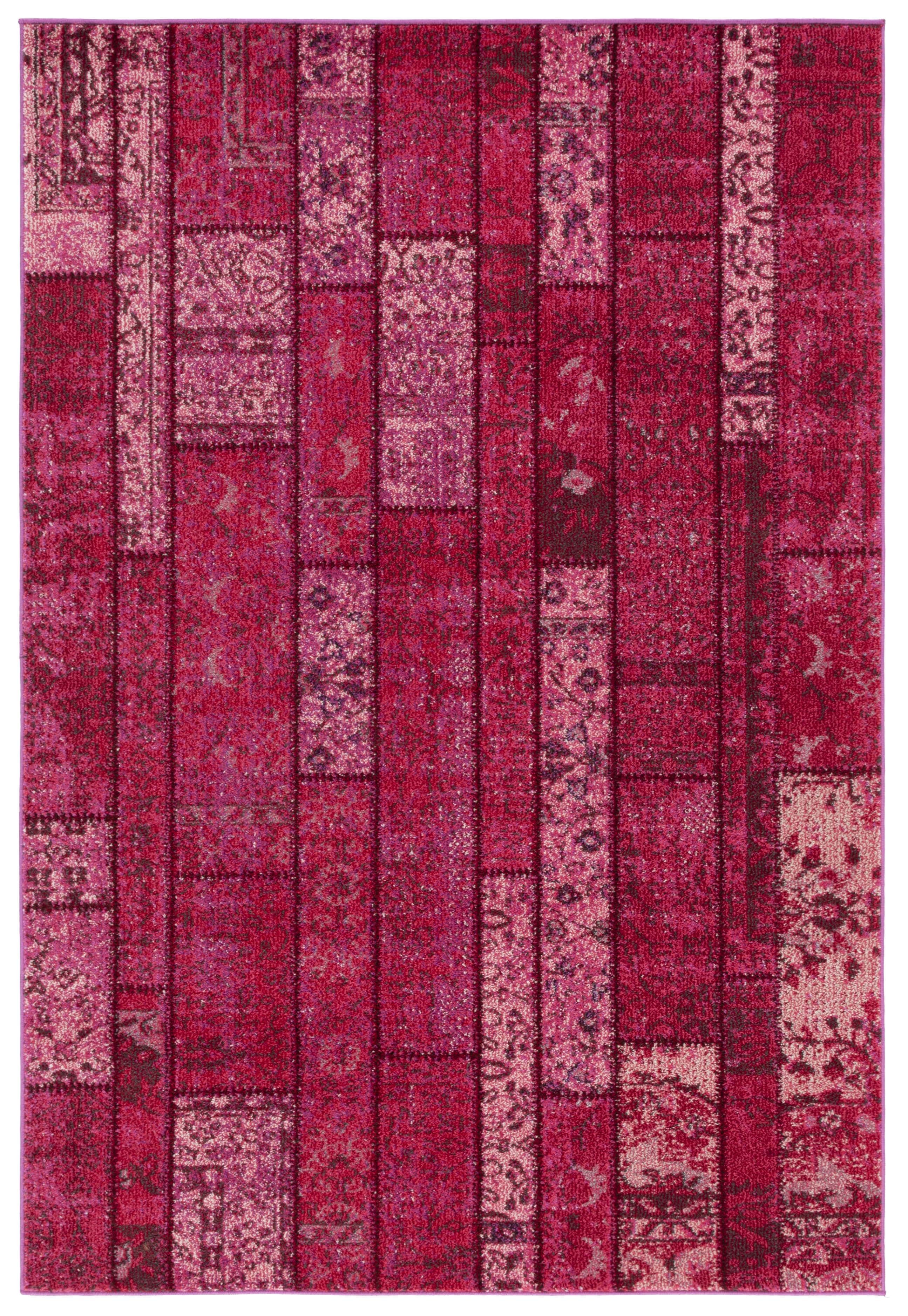 Vibrant Pink Multi Patchwork 5'1" x 7'7" Synthetic Area Rug