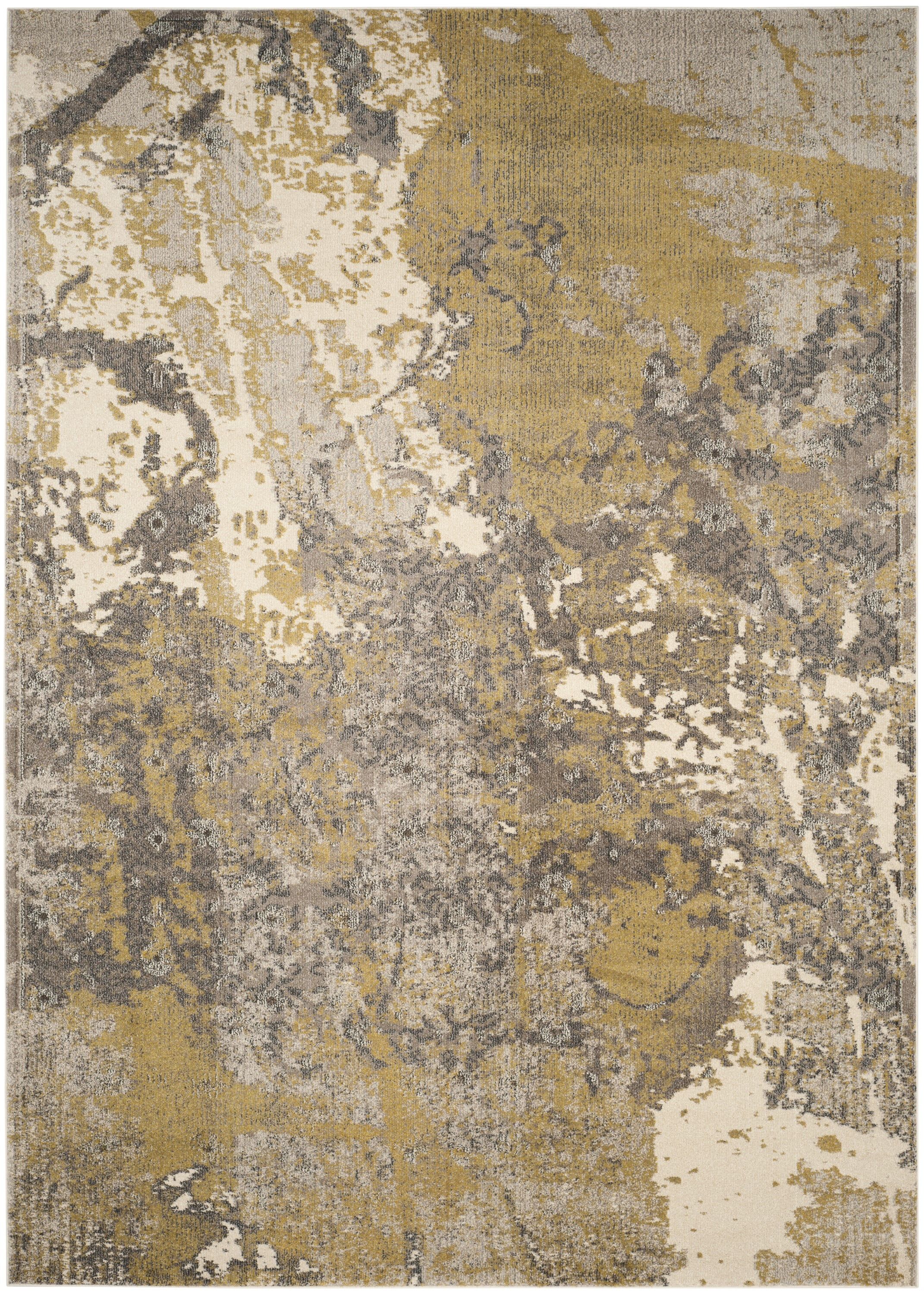 Ivory and Gray Abstract 9' x 12' Synthetic Area Rug