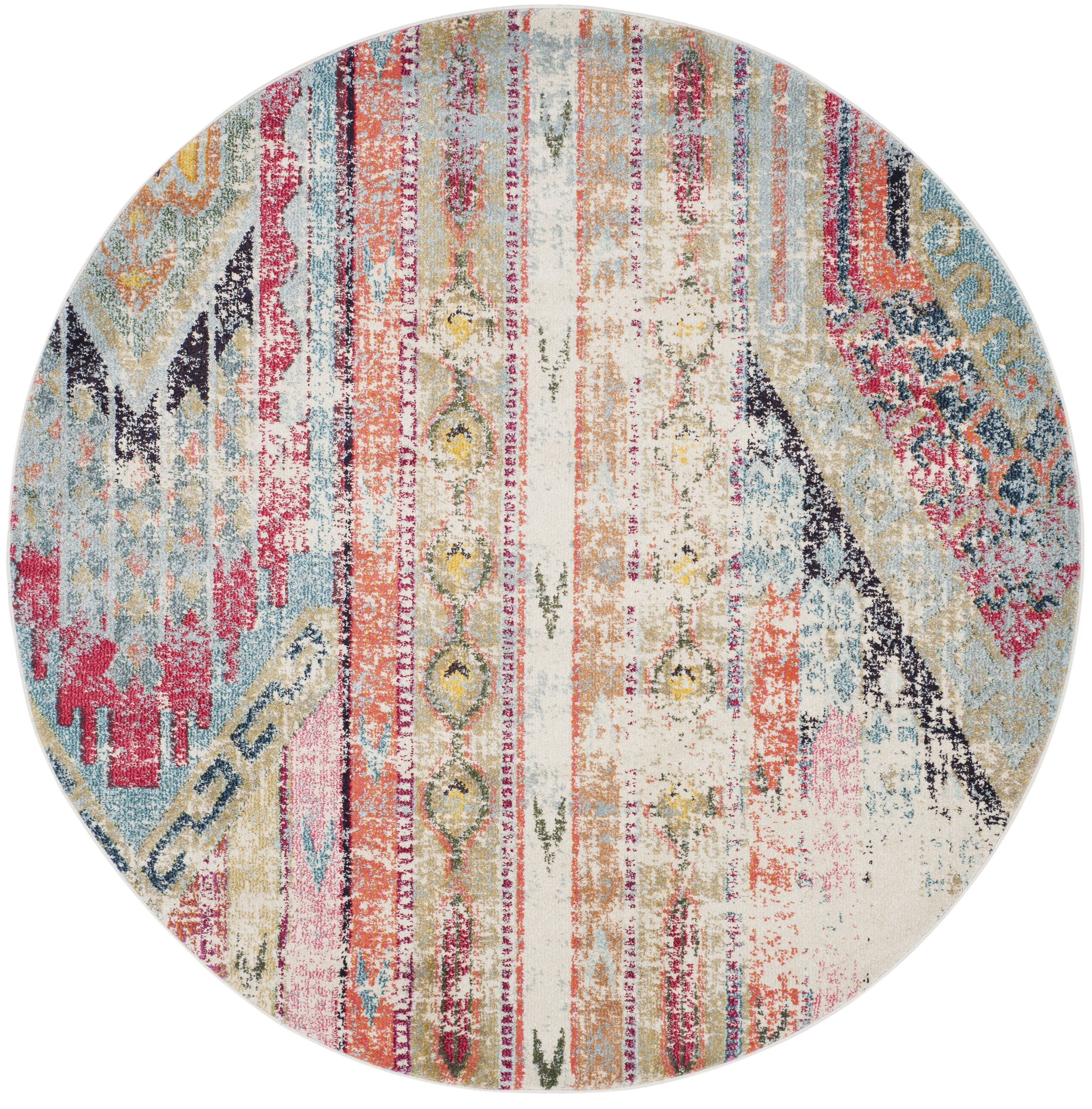 Monaco Boho Chic 6'7" Round Gray Abstract Area Rug