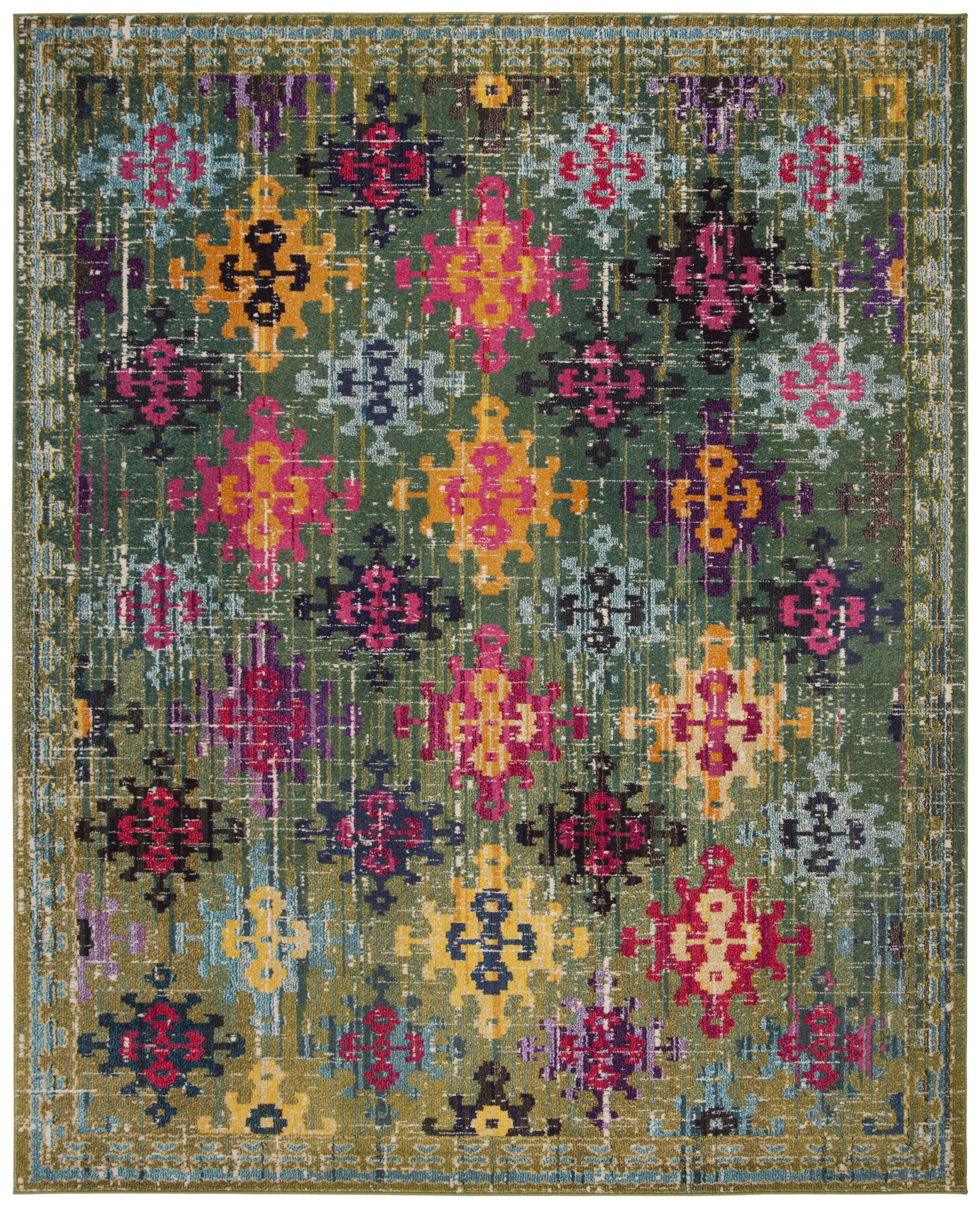 Elysian Fields Green & Multicolor Synthetic 8' x 10' Stain-Resistant Rug