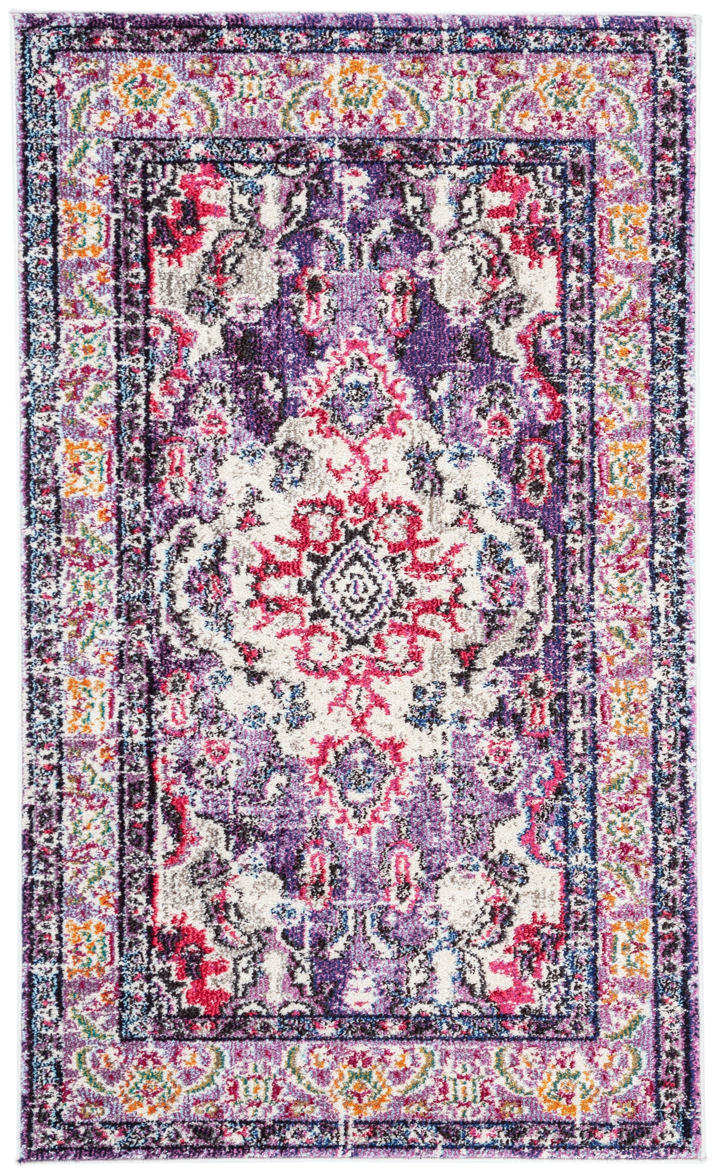 Vibrant Violet and Fuchsia Rectangular Synthetic Area Rug