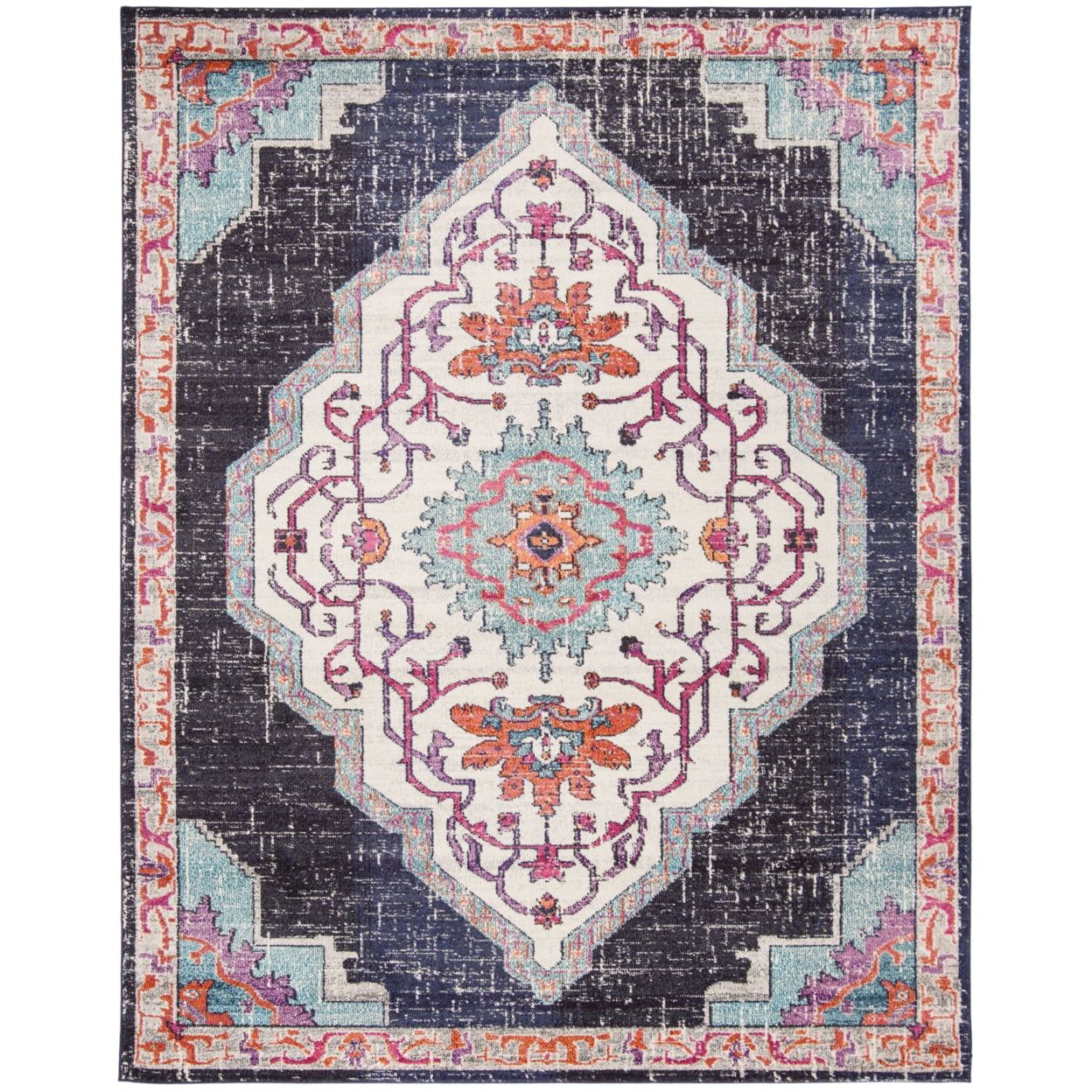 Monaco Luxe Black & Blue Synthetic 54"x16" Boho-Chic Area Rug