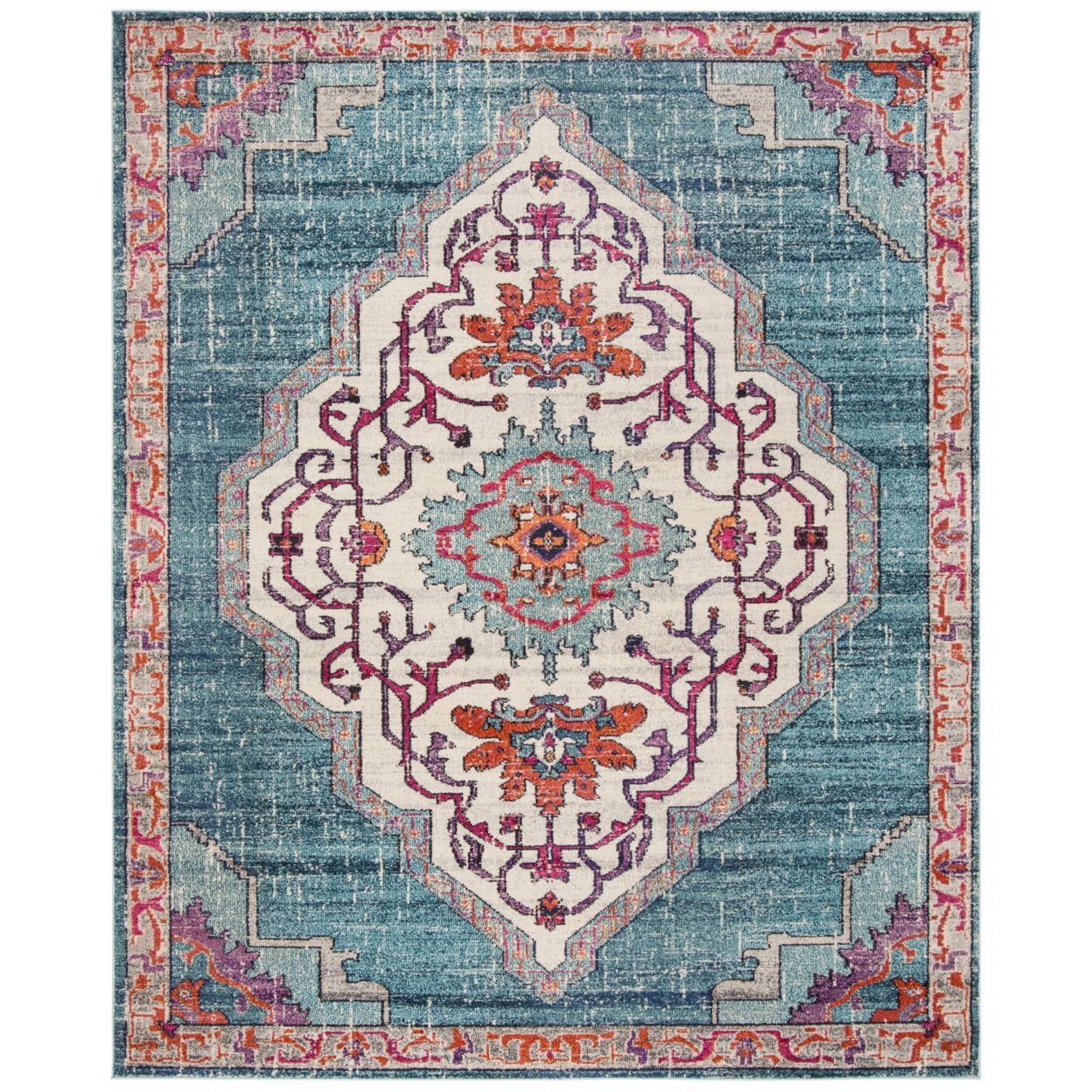 Reversible Easy-Care Blue Synthetic 9' x 12' Area Rug