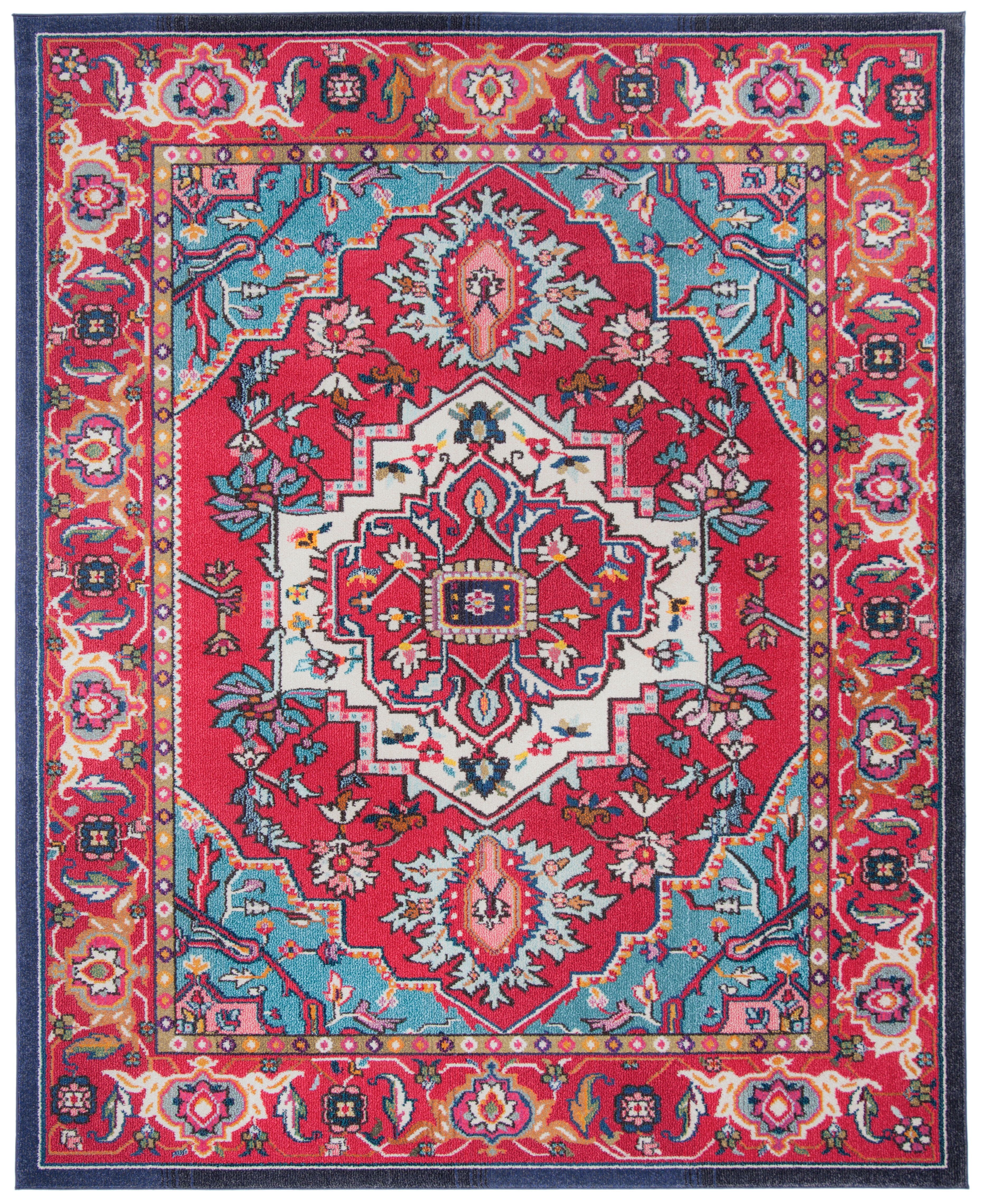 Vibrant Red Floral 8' x 10' Easy-Care Synthetic Area Rug