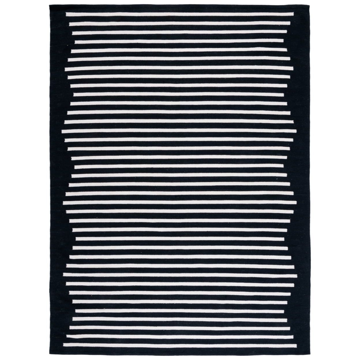 Handmade Black and Ivory Cotton Stripe 9' x 12' Rug