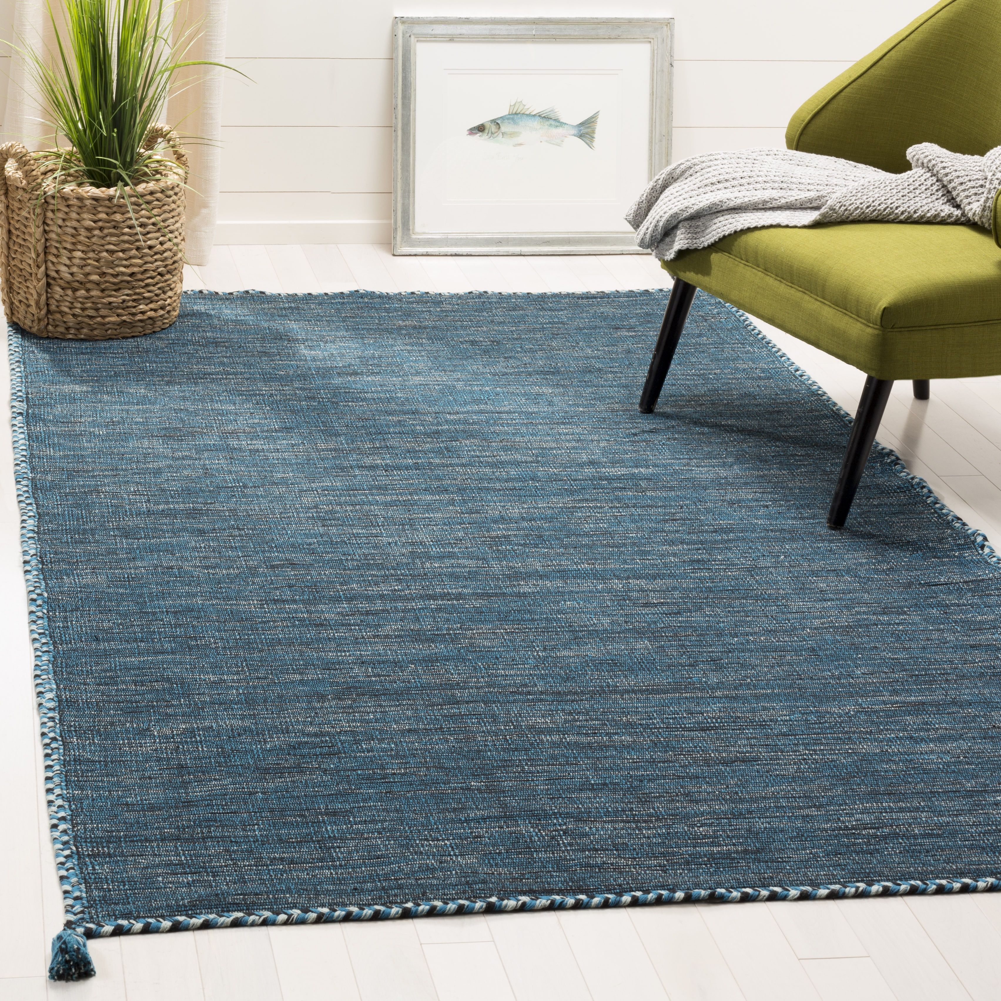 Coastal Breeze Blue/Black Handwoven Cotton 8' x 10' Rug