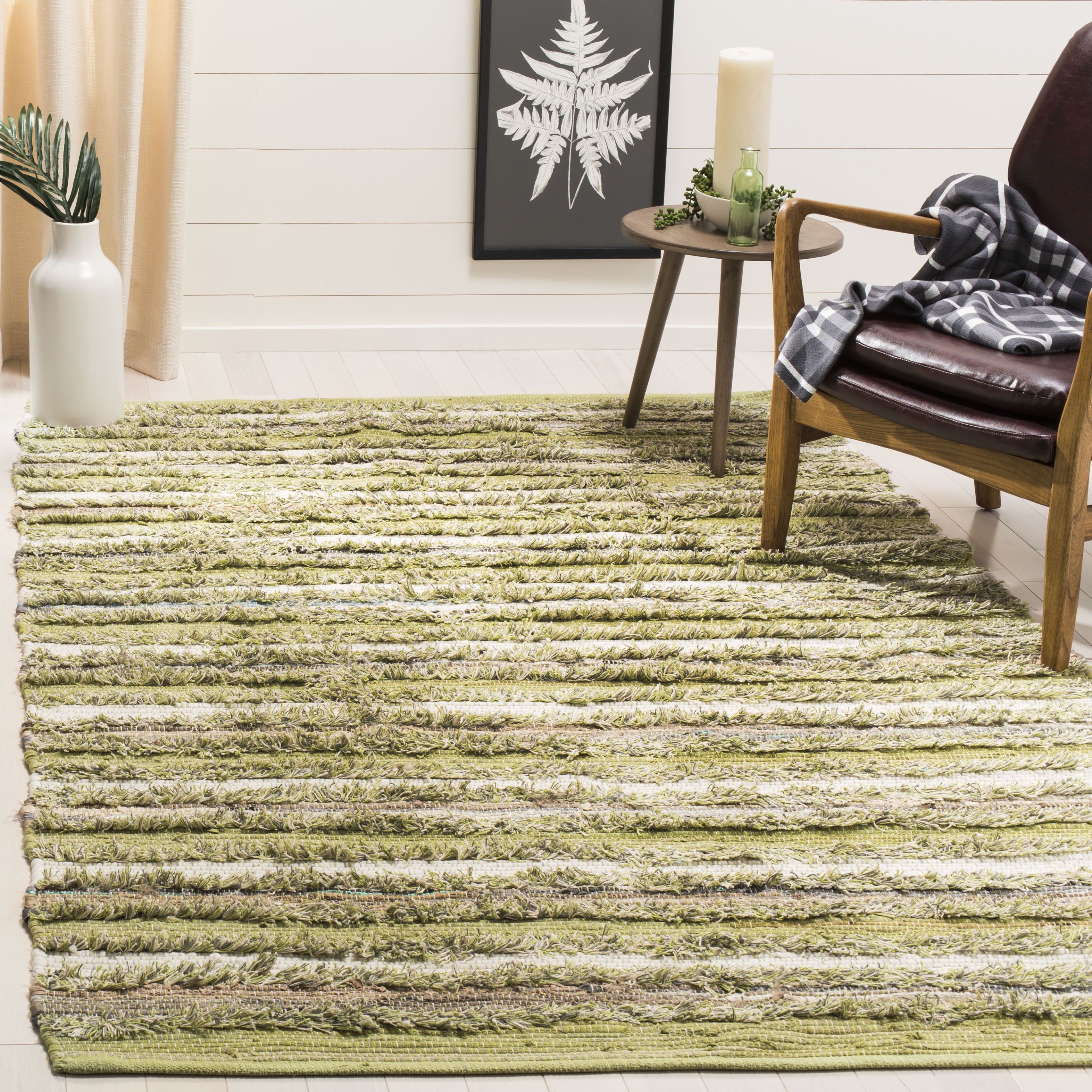 Coastal Charm Green and Multi Handmade Wool-Cotton Blend Area Rug, 5' x 8'