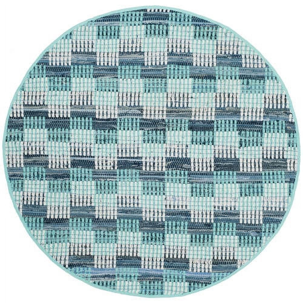 Turquoise Geometric Round Cotton Area Rug