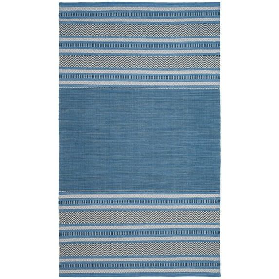 Gray and White Striped Cotton 4' x 6' Handmade Reversible Rug