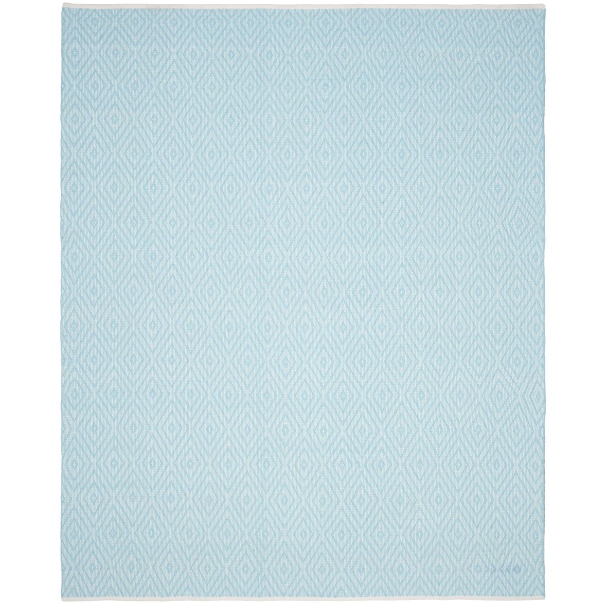 Turquoise and Ivory Geometric Wool Cotton Rectangular Rug