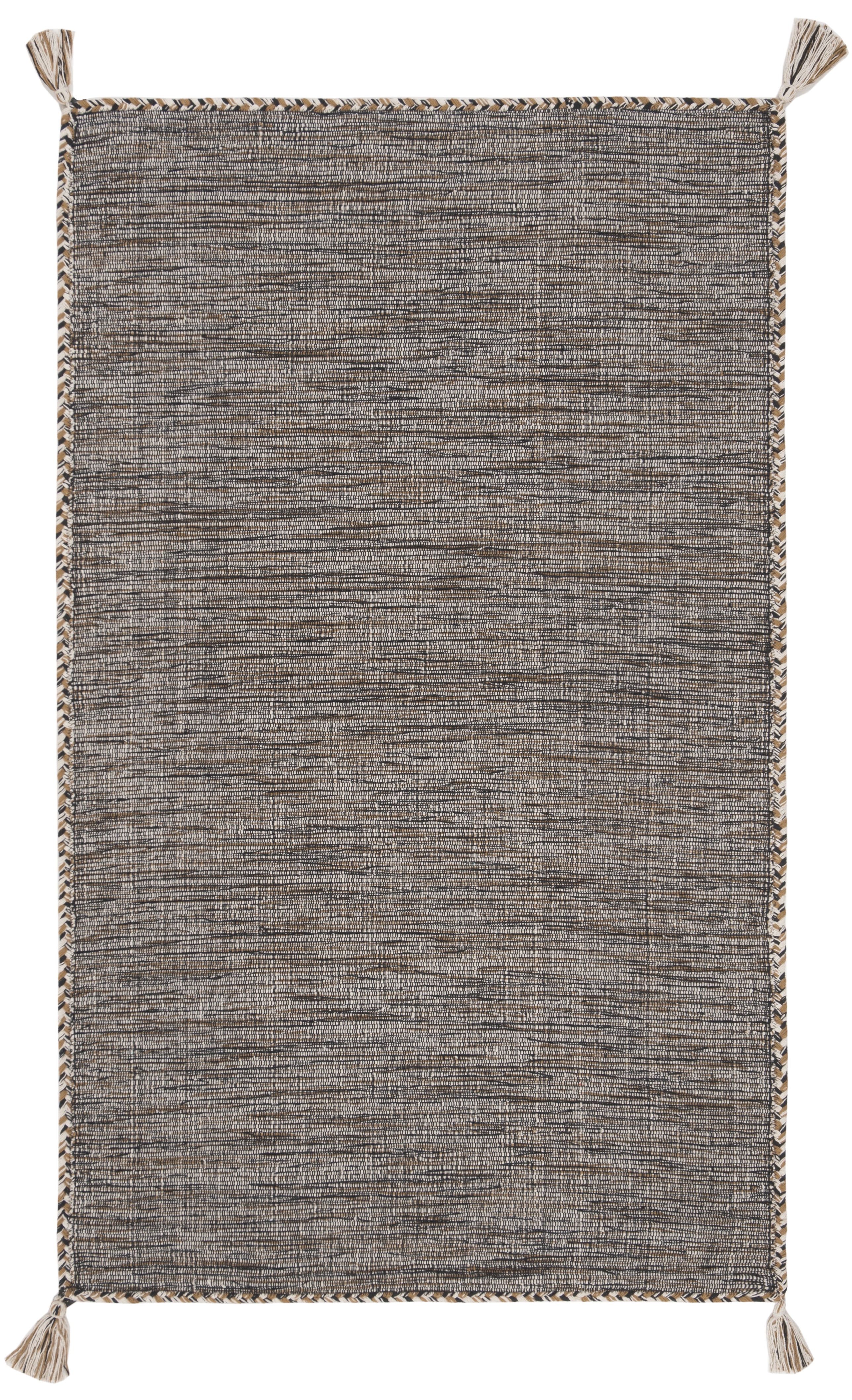 Handmade Beige and Black Cotton Flat Woven Area Rug