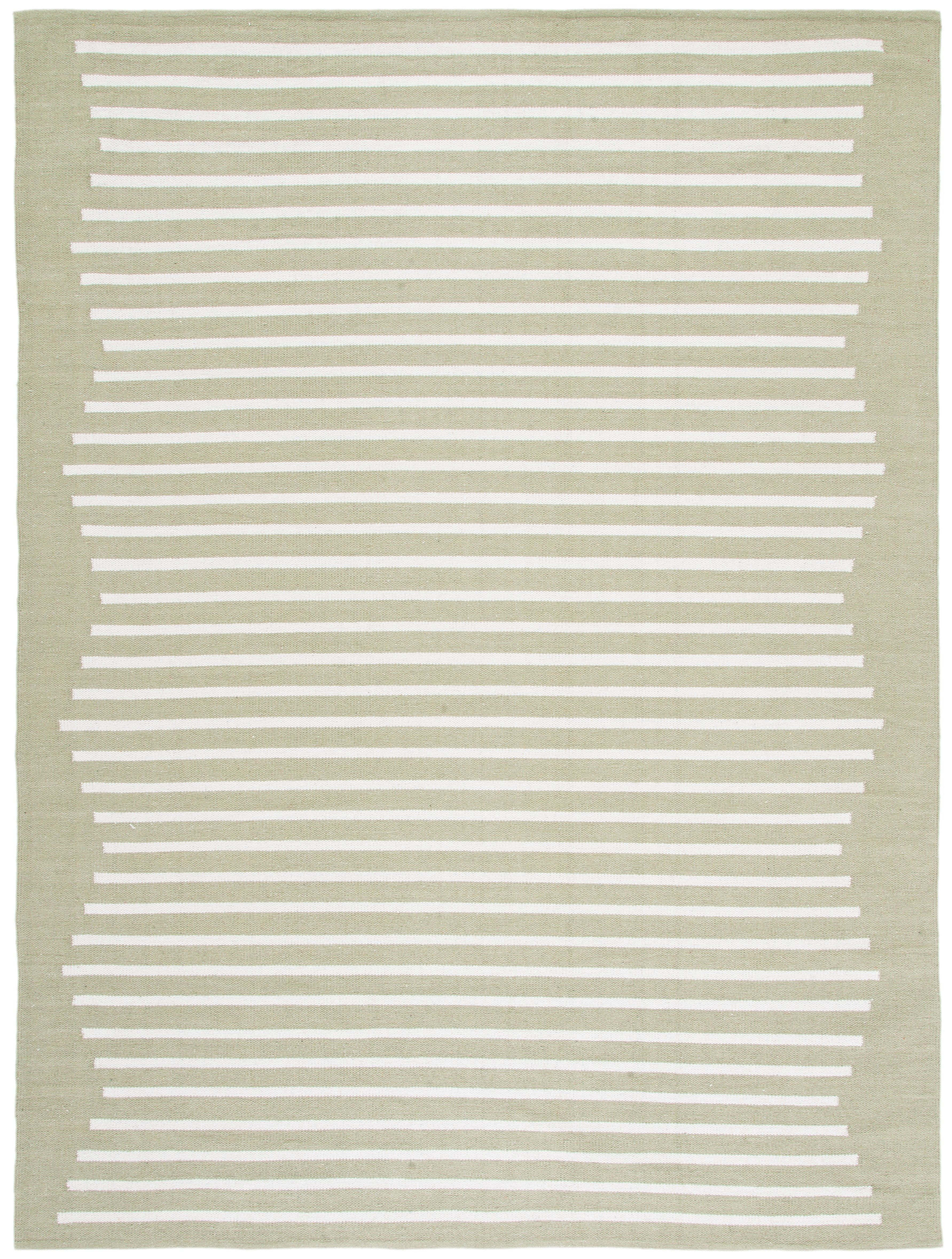 Ivory and Light Green Hand-Crafted Cotton 9' x 12' Flatweave Rug