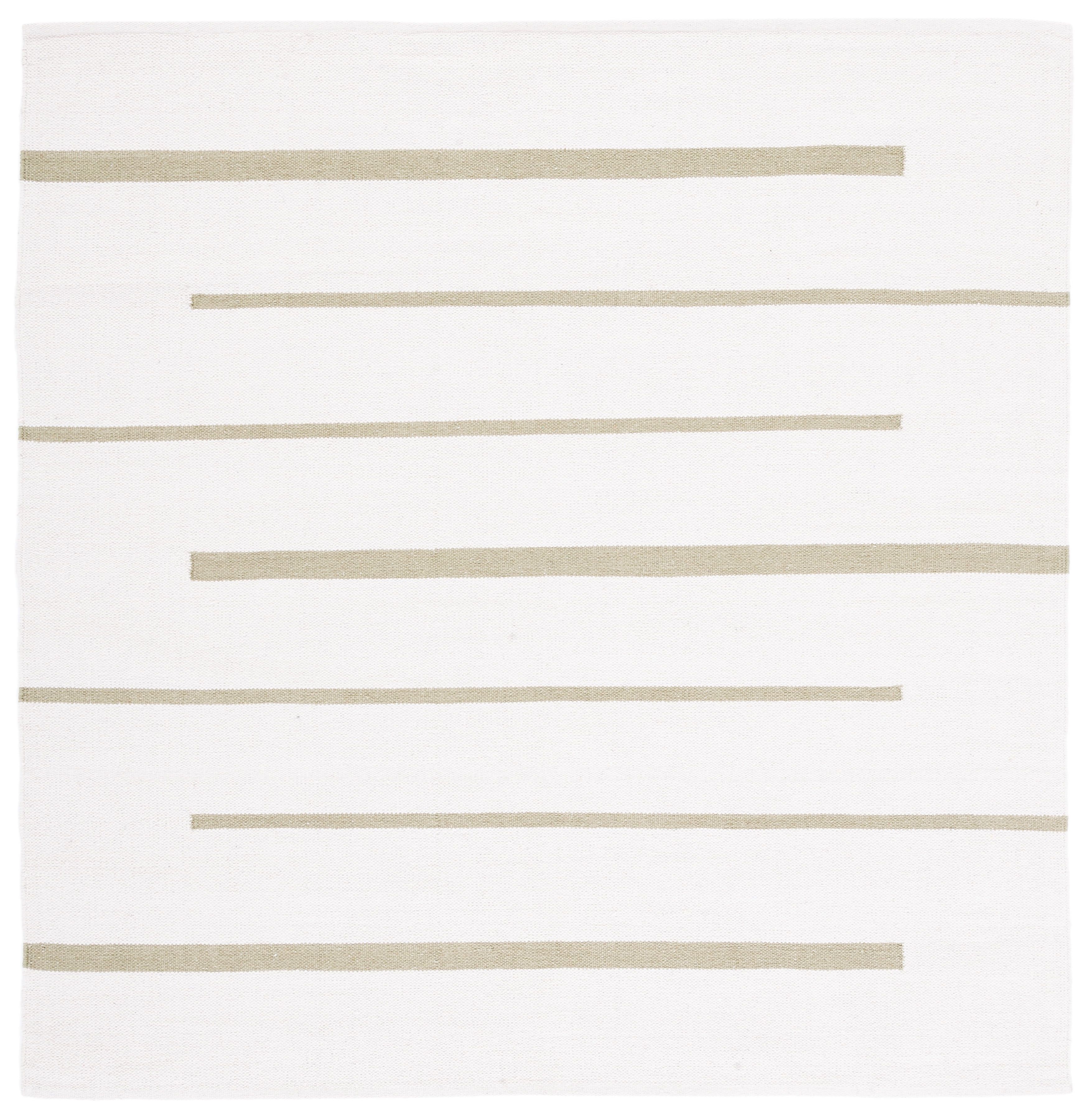 Ivory Coastal Stripe 6' Square Handmade Cotton Area Rug