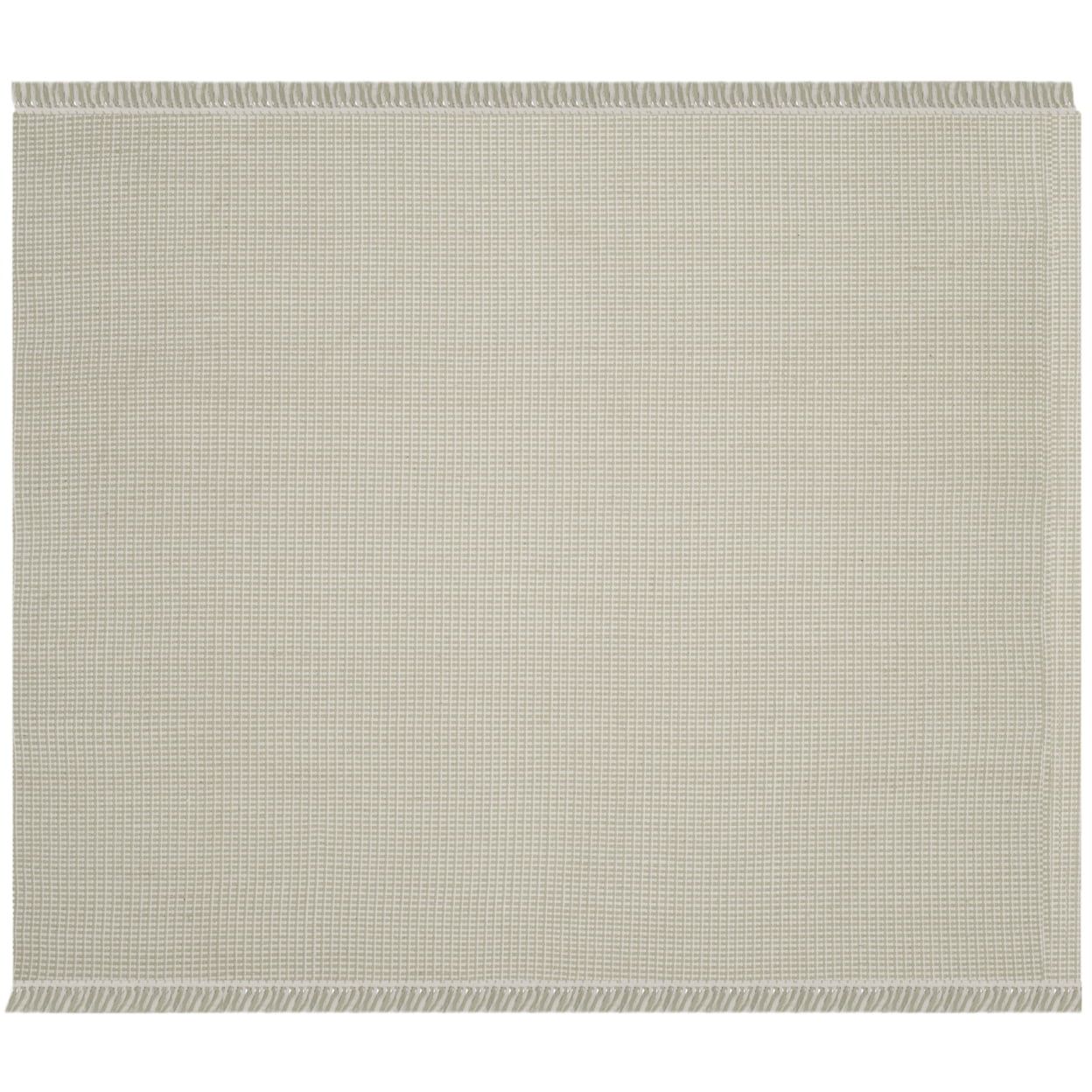 Ivory and Green Flat Woven Cotton Rectangular Area Rug, 4' x 6'