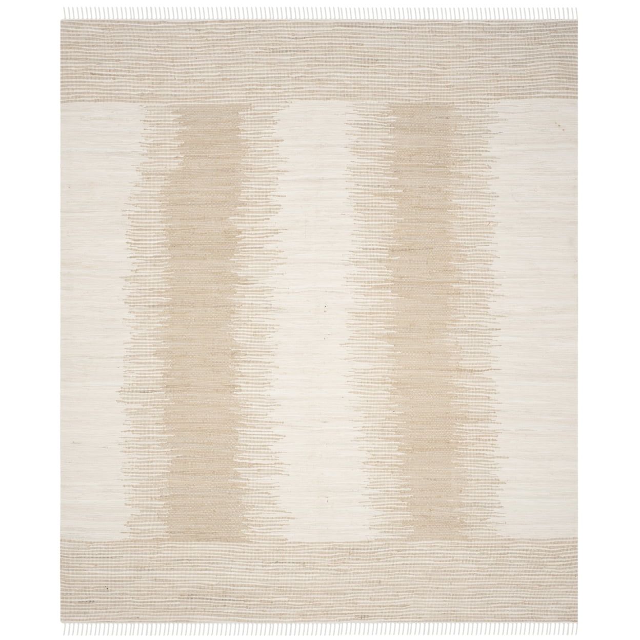 Beige and White Flat Woven Cotton Area Rug, 9' x 12'