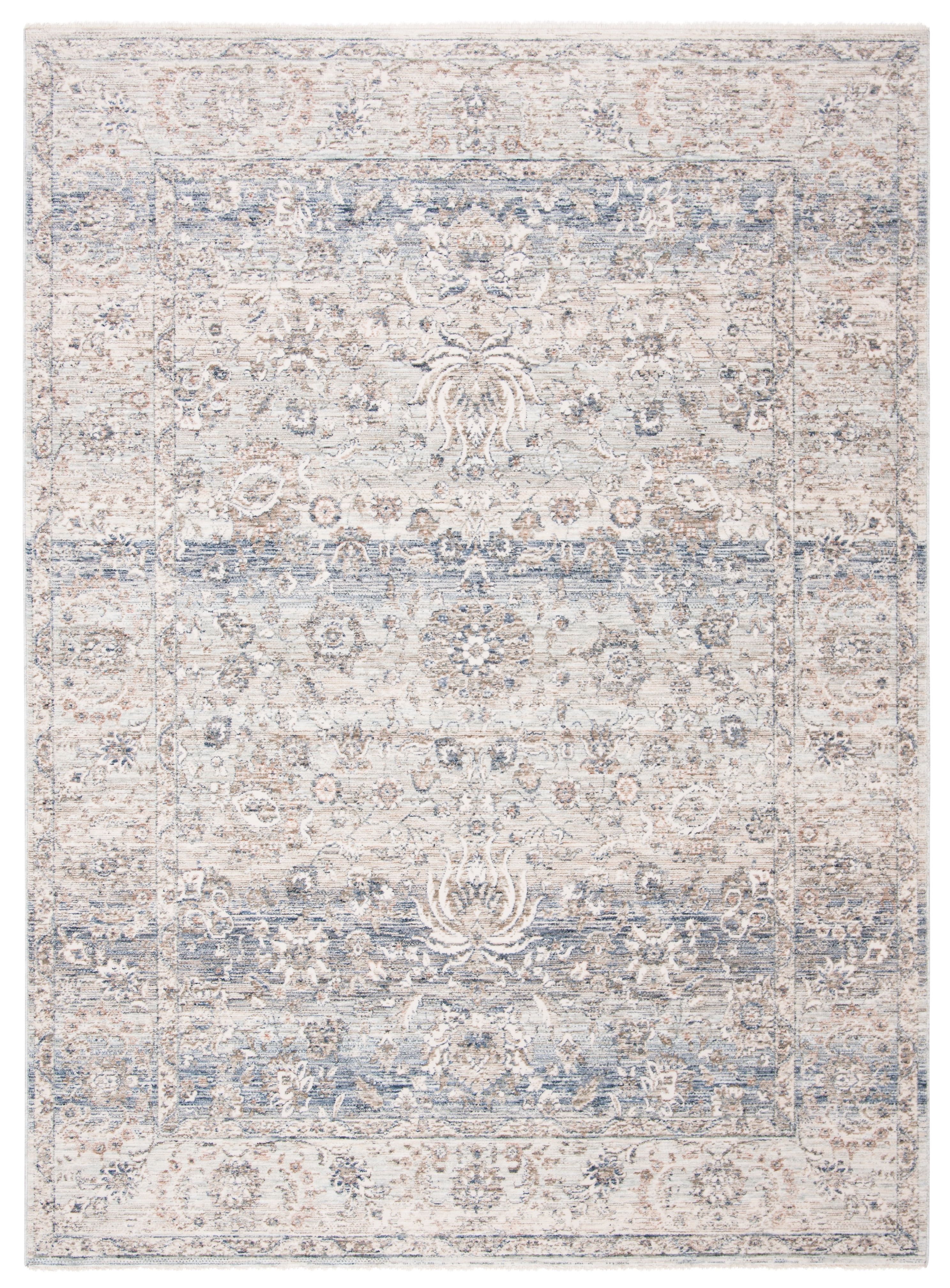 Gray and Beige Rectangular Viscose Oriental Area Rug