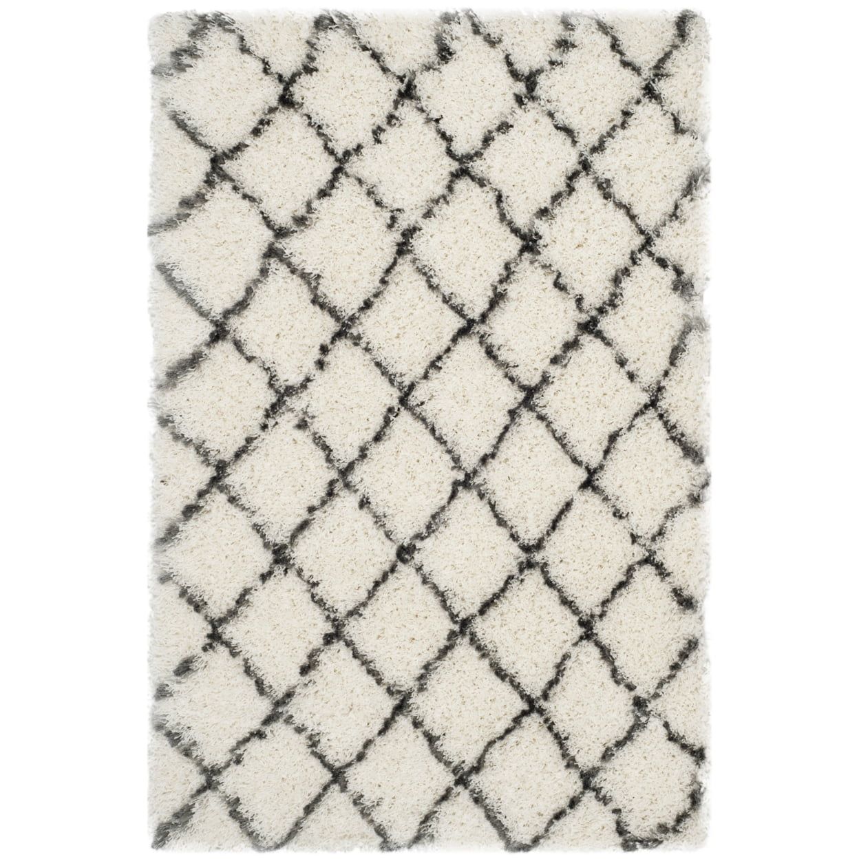 Grey and Ivory Tufted Trellis Shag Rug, 3'3" x 5'3"