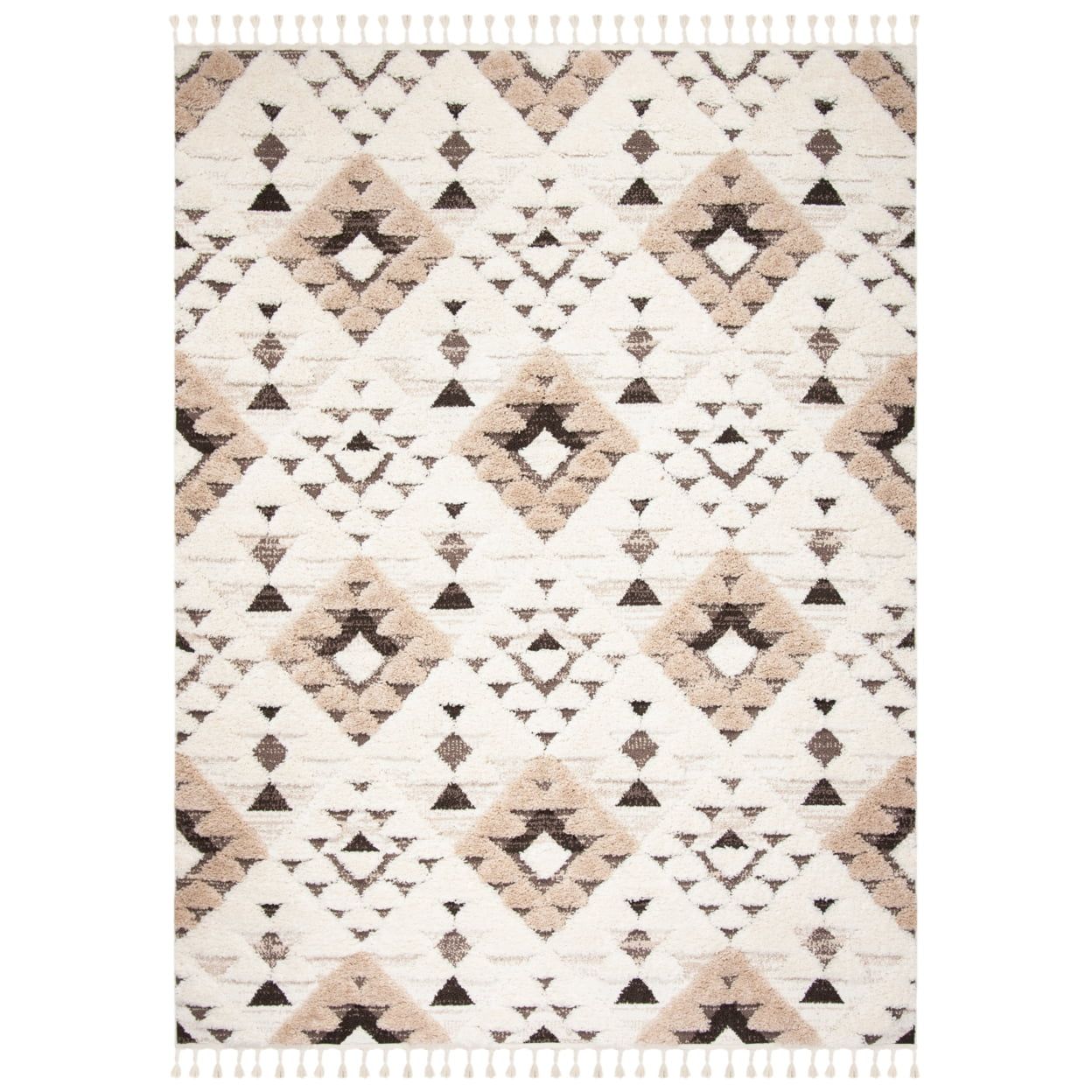 Ivory and Brown Diamond Shag Rectangular Rug