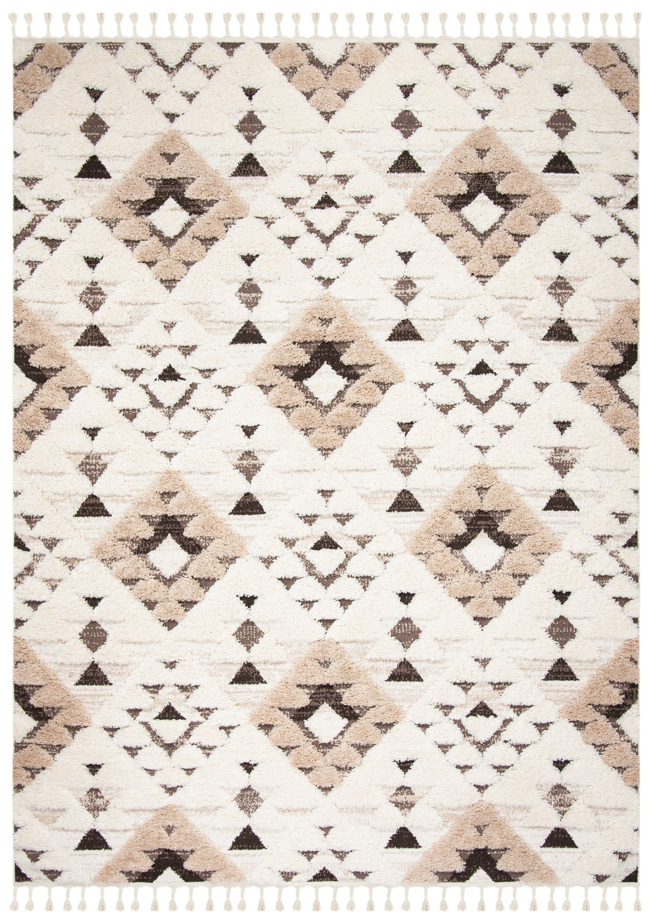 Ivory and Brown Diamond Shag 8' x 10' Area Rug