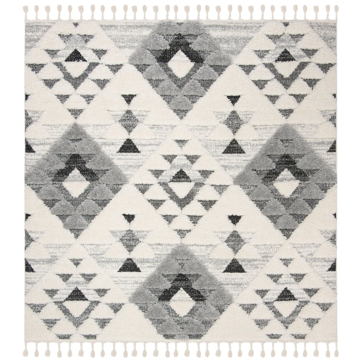 Ivory and Grey Diamond Shag Square Area Rug