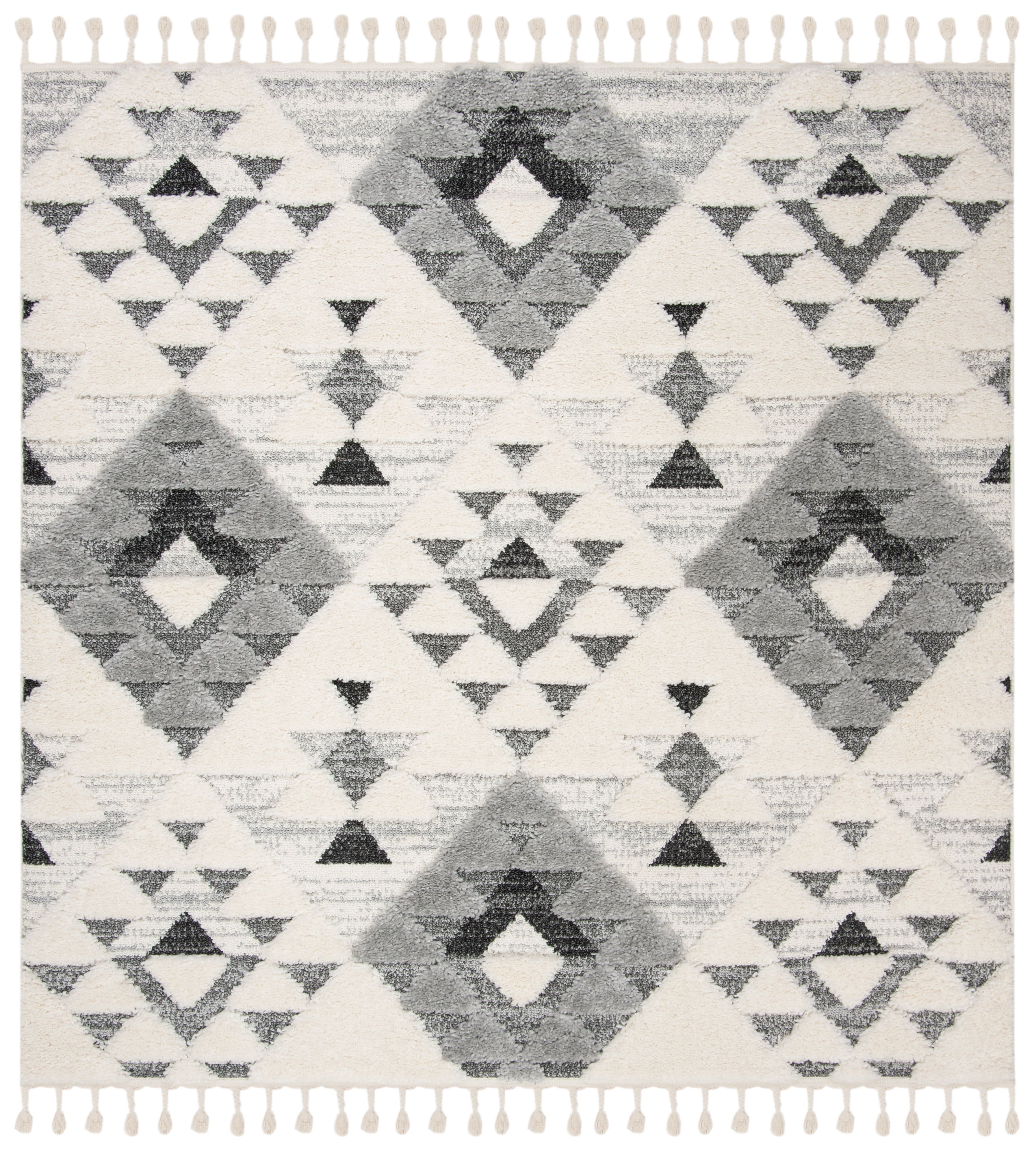 Ivory and Grey Diamond Shag Square Area Rug