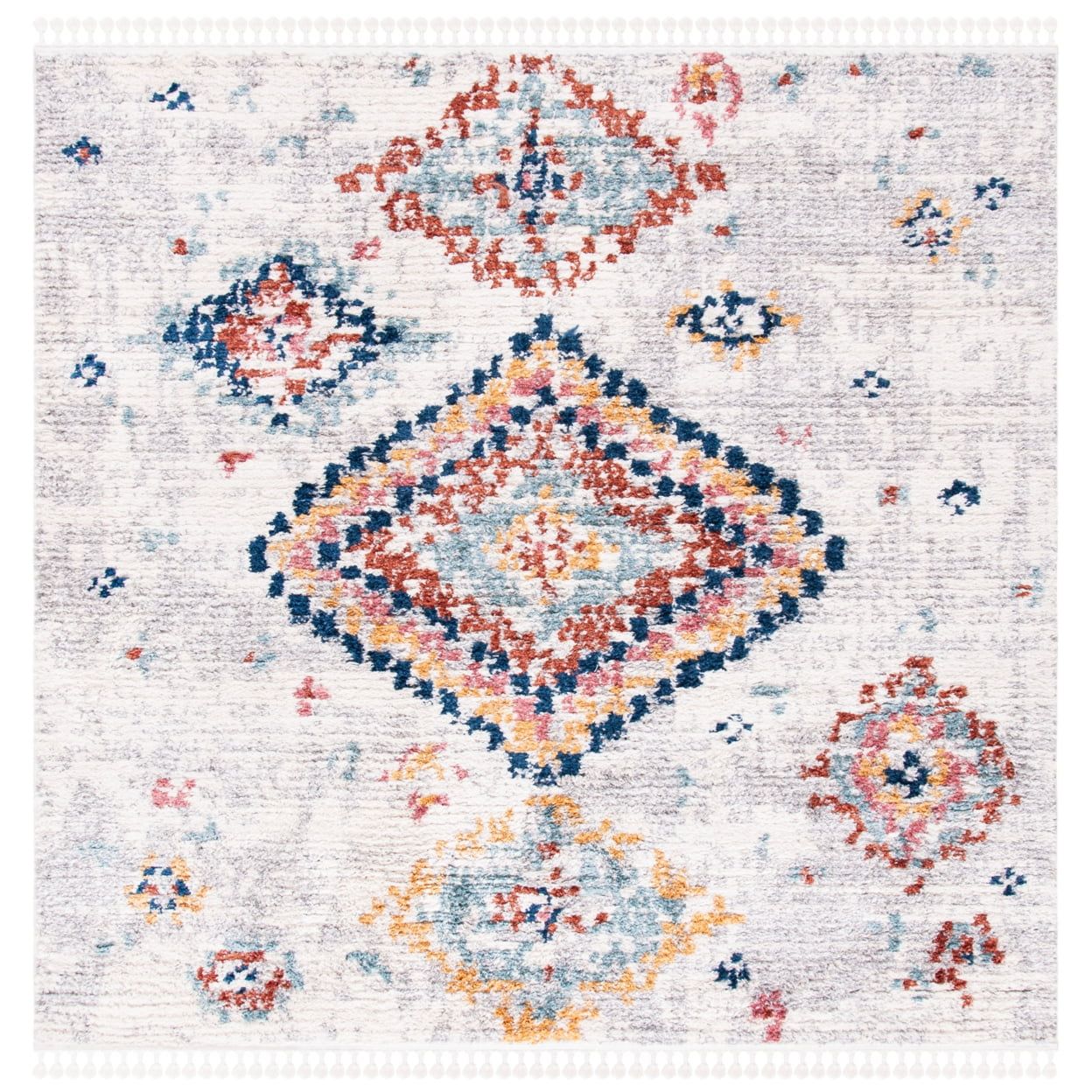 Ivory Diamond Synthetic Square Area Rug, 5' x 5'