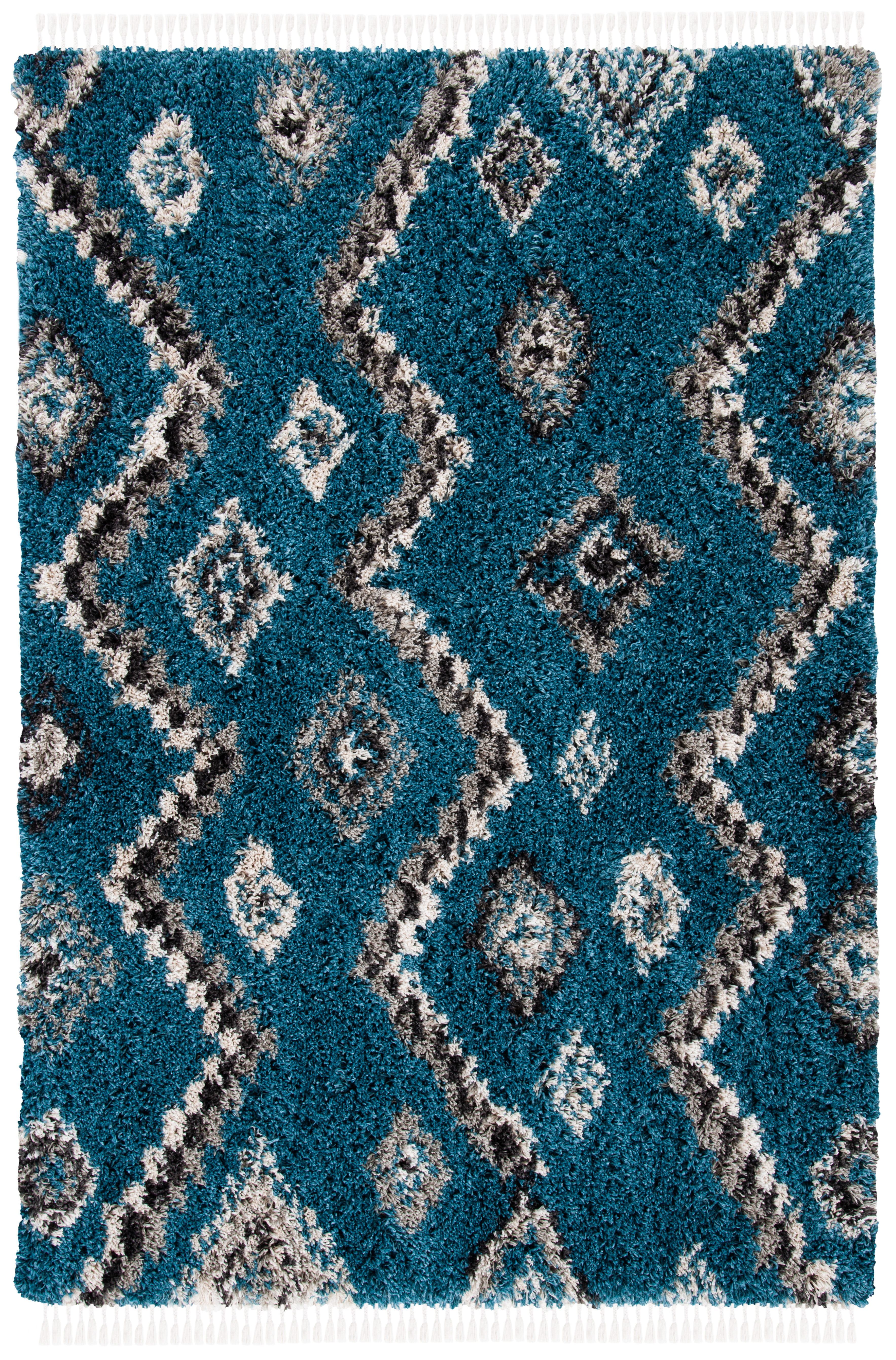 Moroccan Blue Diamond Synthetic Area Rug - 5' 3" x 7' 6"