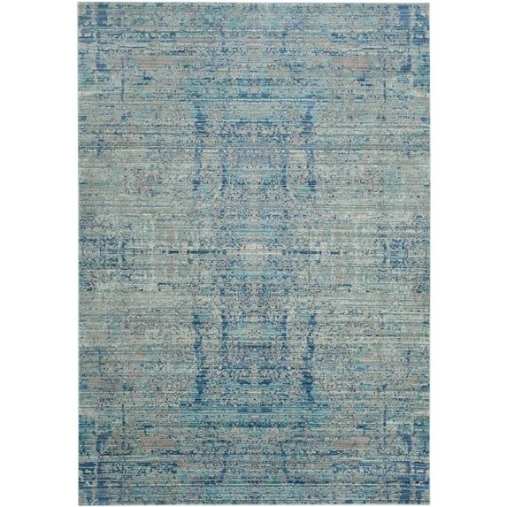 Elysian Swirls Light Blue Round Synthetic Area Rug, 5' Diameter