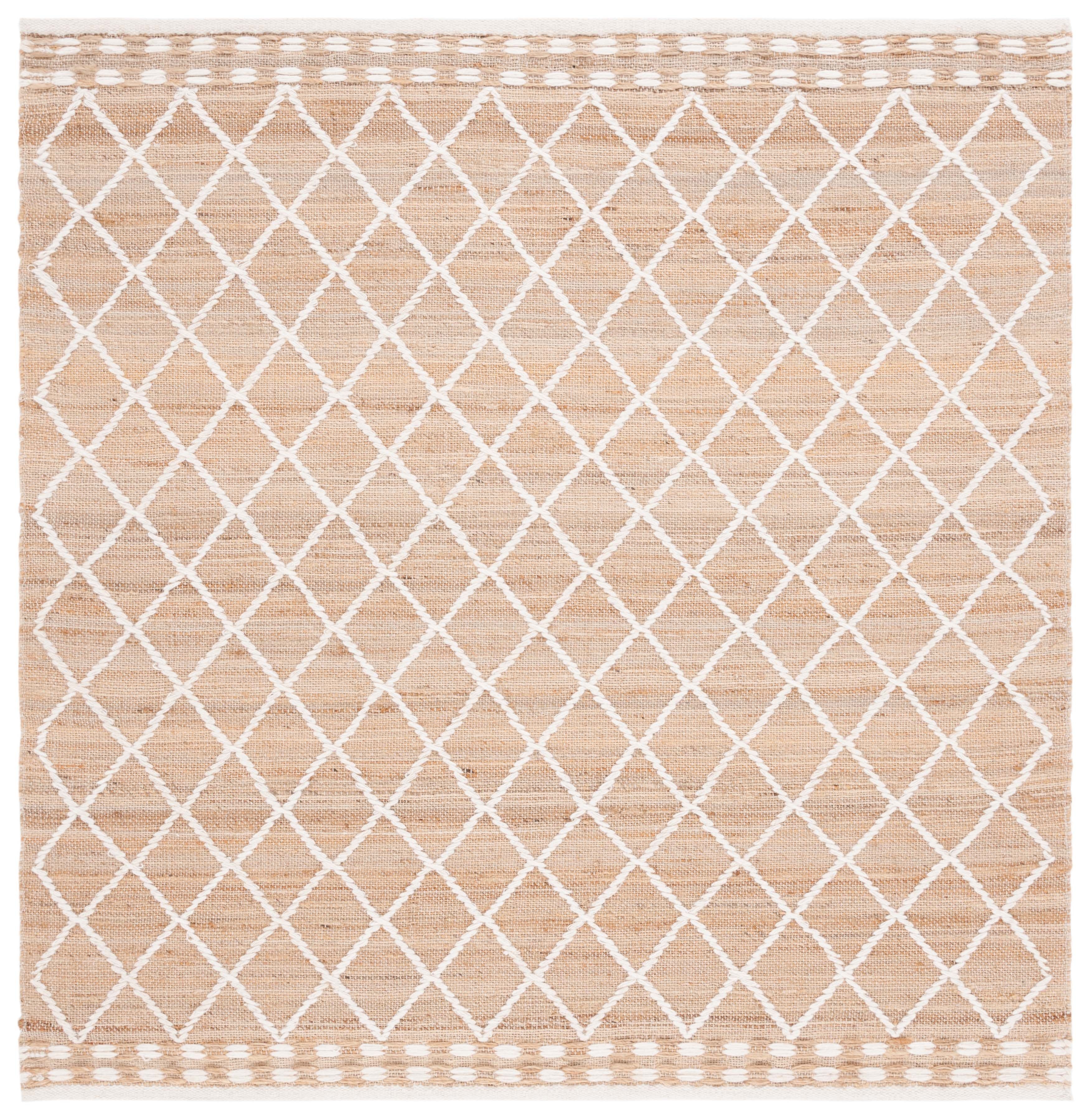 Ivory Diamond Pattern Handmade Wool Square Rug, 6' x 6'