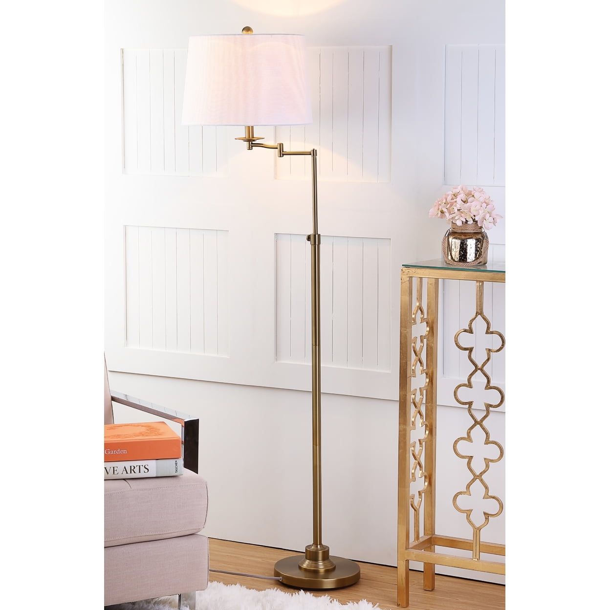 Nadia Gold Adjustable Floor Lamp with White Cotton Shade