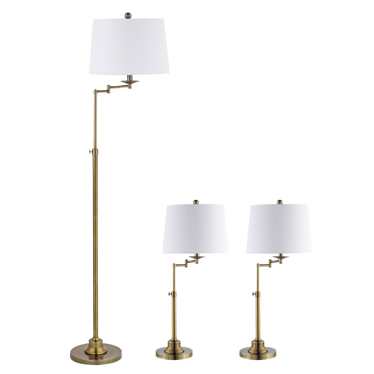 Adjustable Brass Gold Floor and Table Lamp Set with White Shades