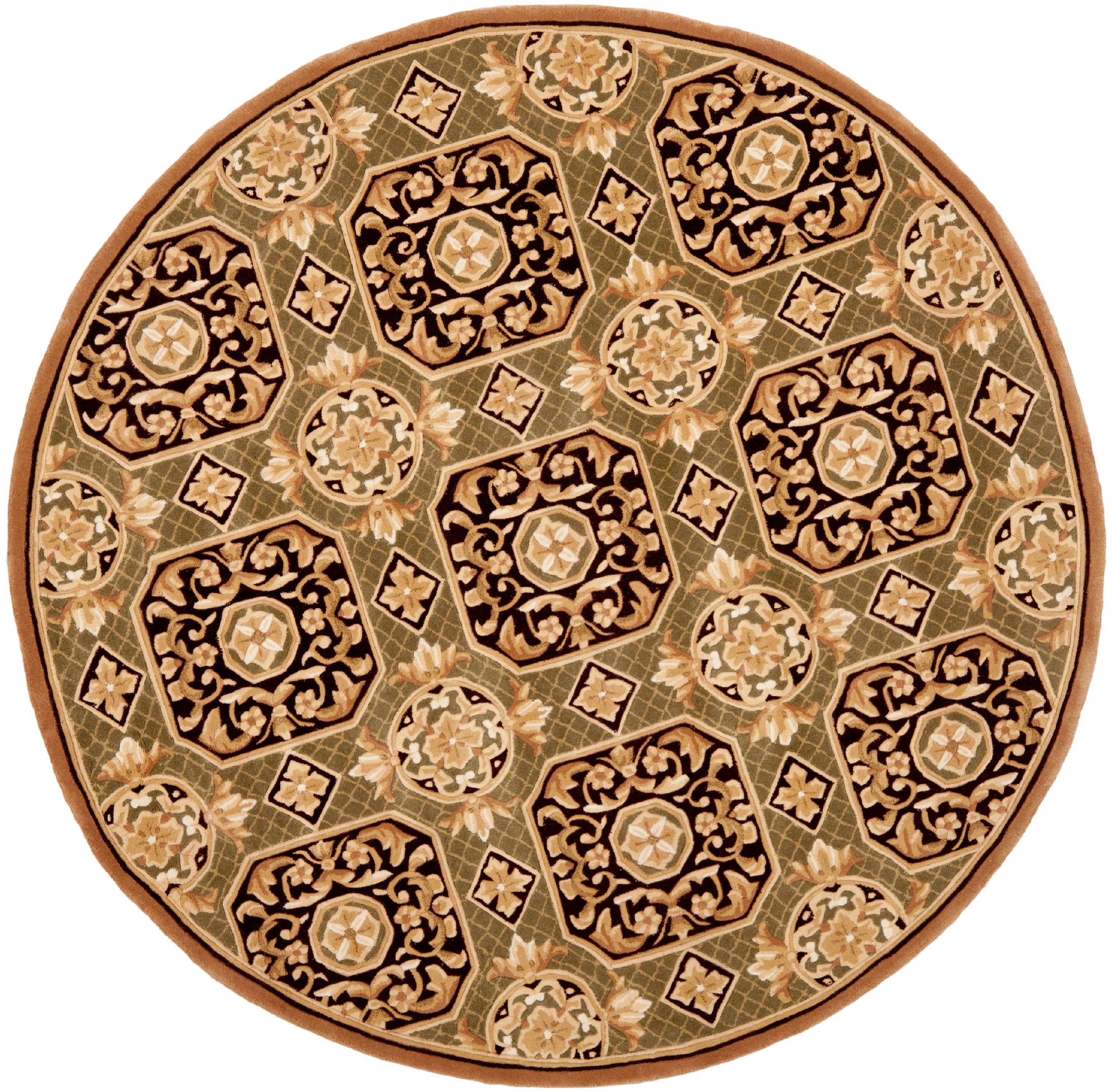 Ivory and Brown Round Handmade Wool Tufted Rug